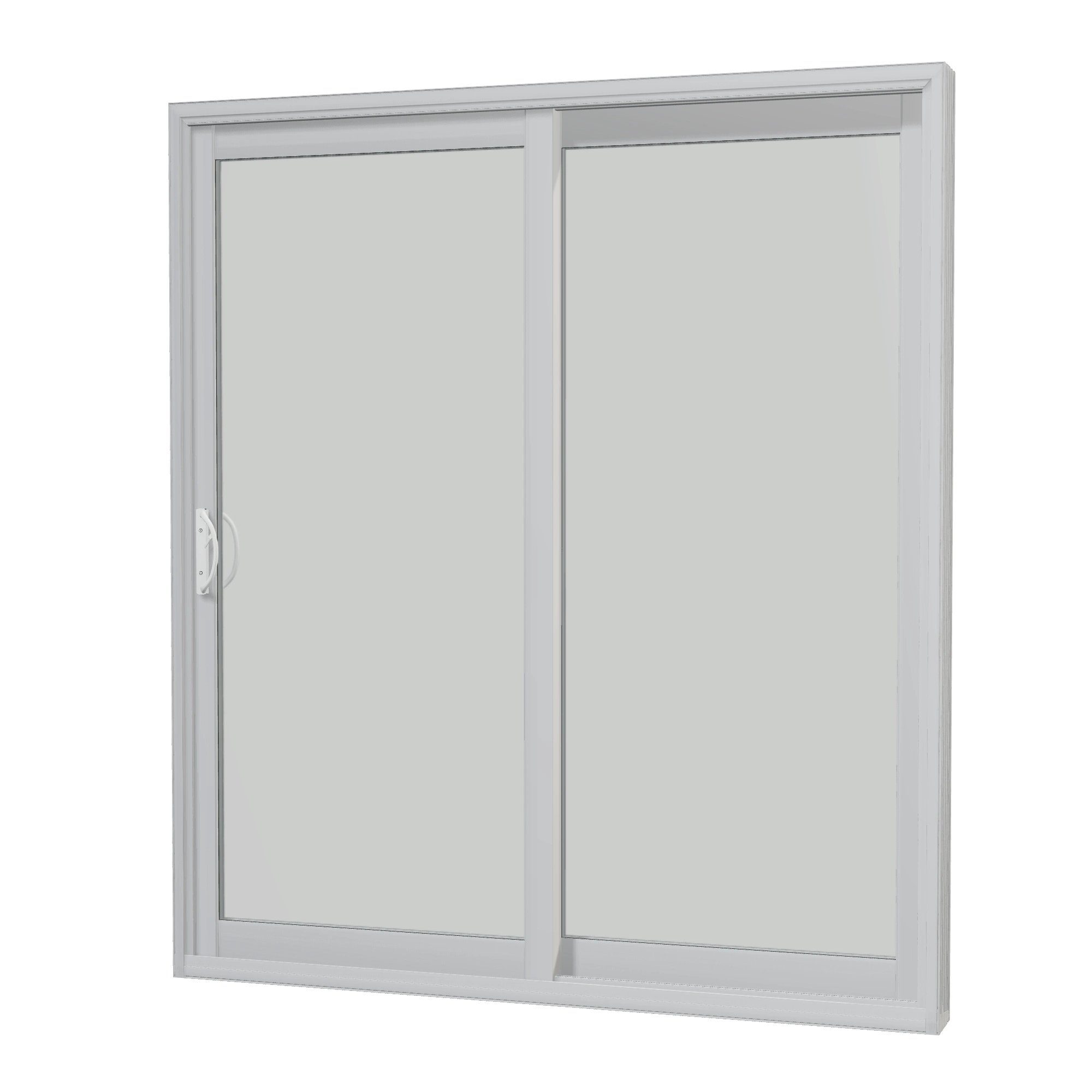 Angled interior view of Capri 71.5 × 81.25 inch 2-Panel OR Vinyl Sliding Patio Door — White / White