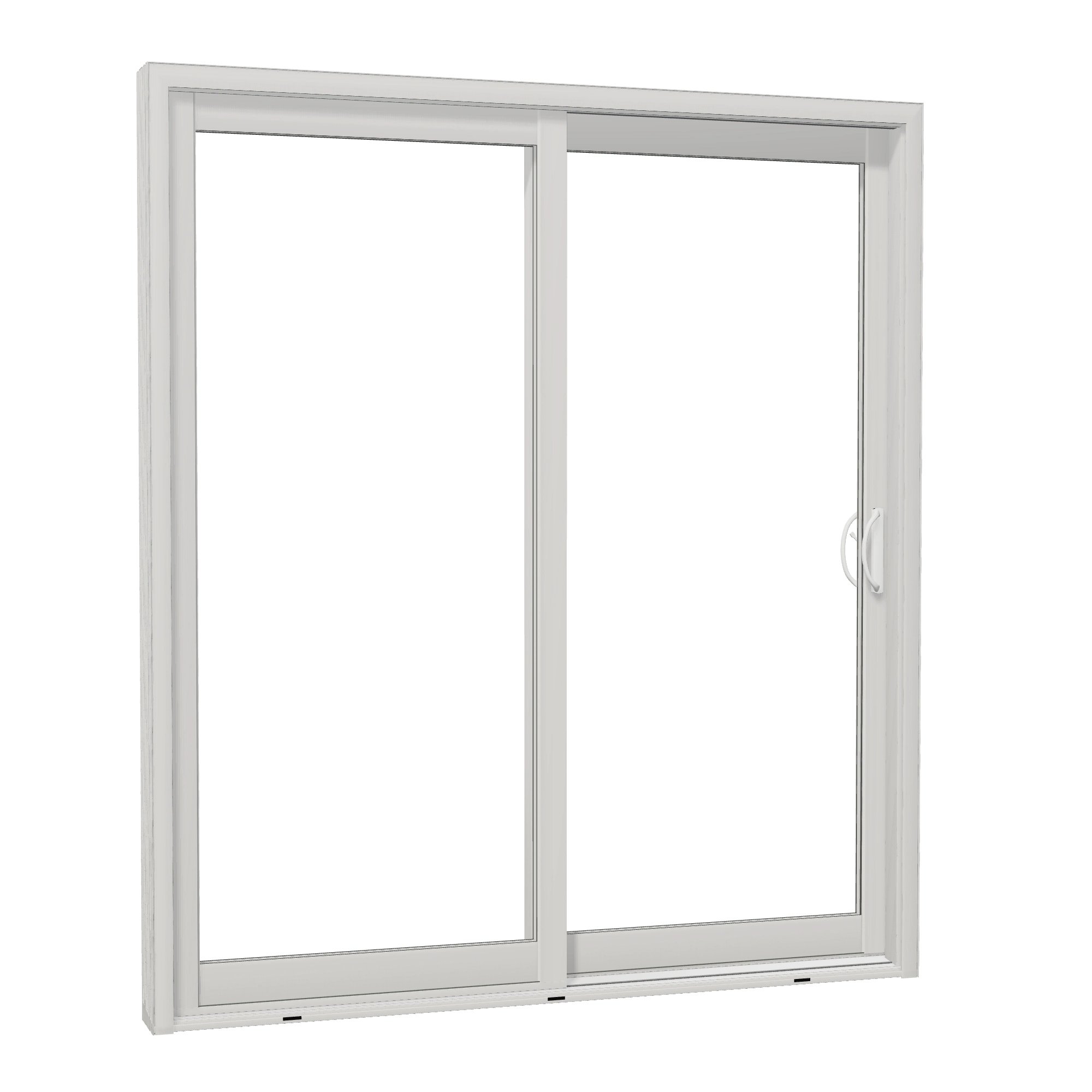 Opposite exterior angle of Capri 71.5 × 81.25 inch 2-Panel OR Vinyl Sliding Patio Door — White / White