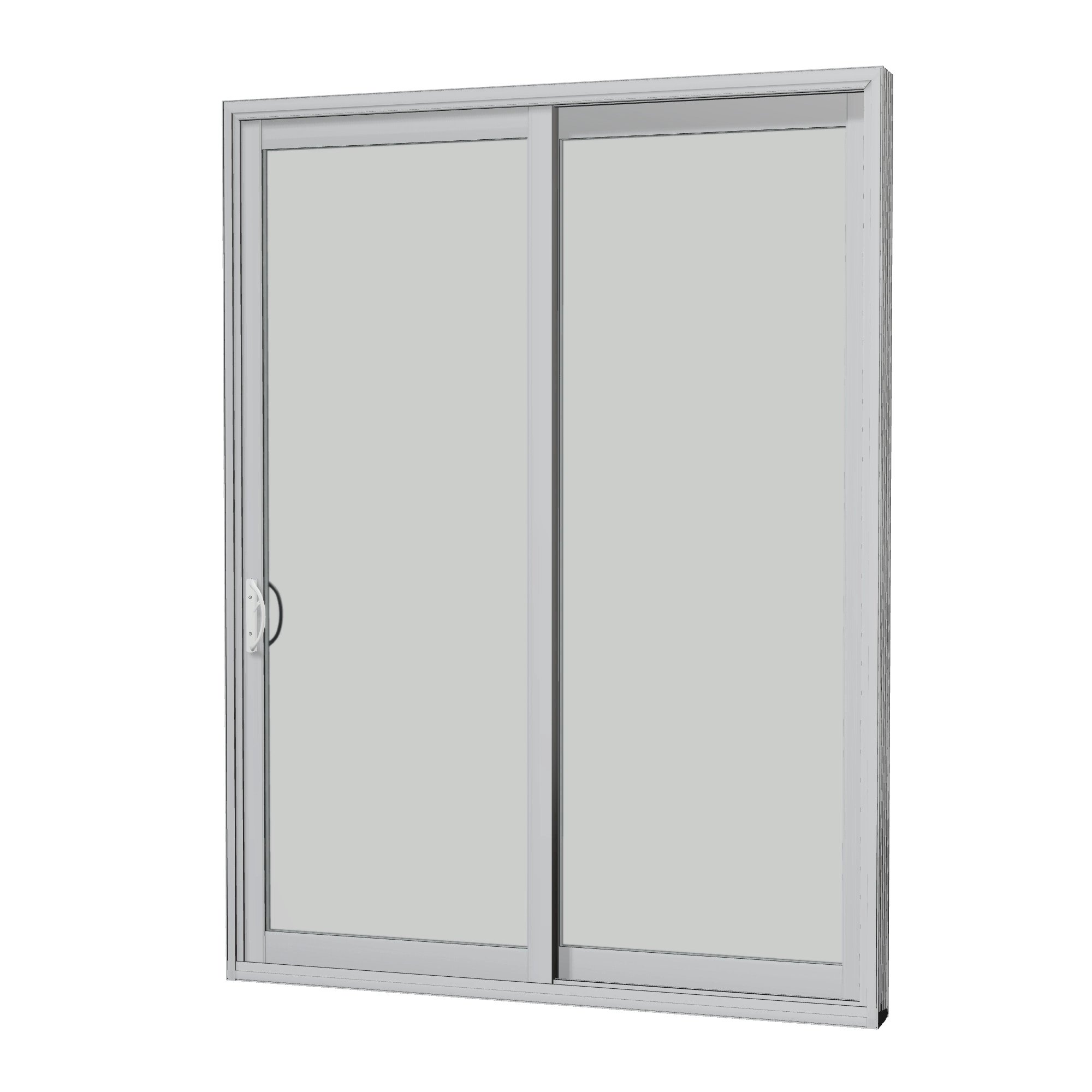 Angled interior view of Capri 71.5 × 95.25 inch 2-Panel OR Vinyl Sliding Patio Door — Black / White