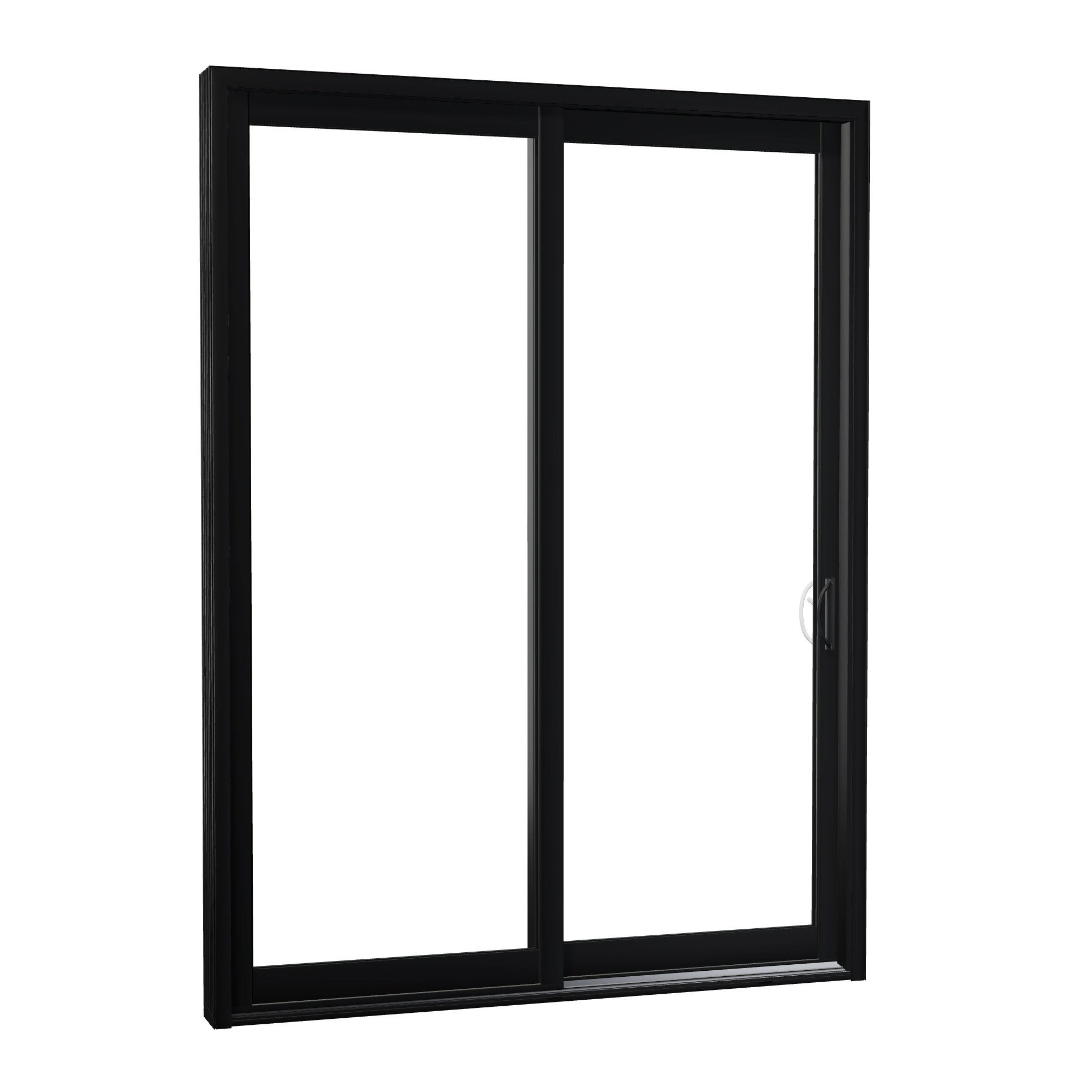 Opposite exterior angle of Capri 71.5 × 95.25 inch 2-Panel OR Vinyl Sliding Patio Door — Black / White