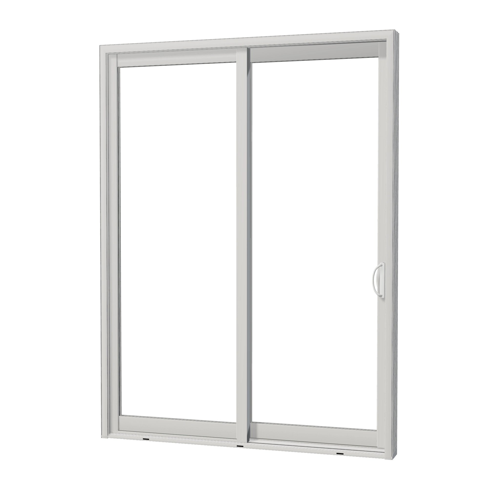 Angled exterior view of Capri 71.5 × 95.25 inch 2-Panel OR Vinyl Sliding Patio Door — White / White