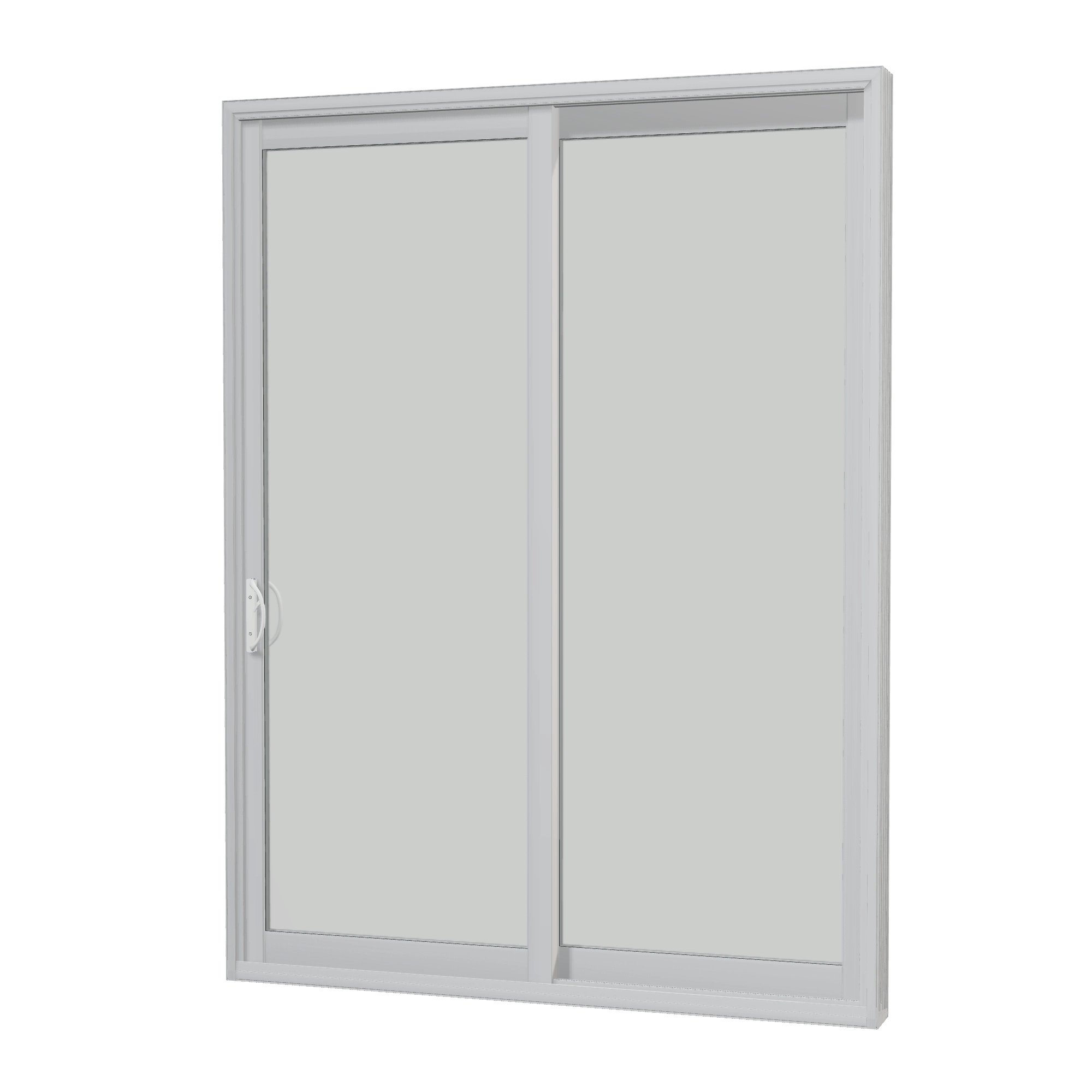 Angled interior view of Capri 71.5 × 95.25 inch 2-Panel OR Vinyl Sliding Patio Door — White / White