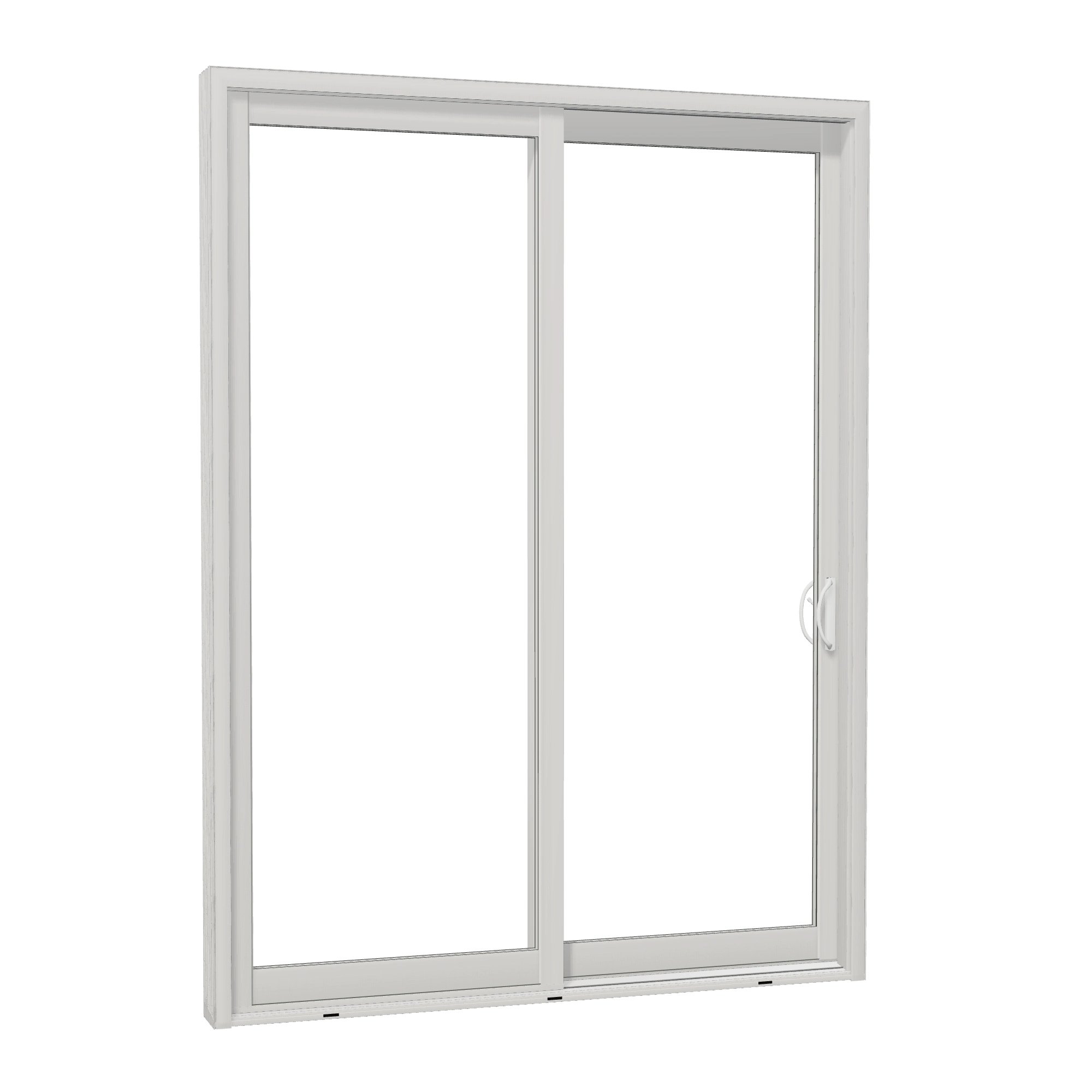 Opposite exterior angle of Capri 71.5 × 95.25 inch 2-Panel OR Vinyl Sliding Patio Door — White / White