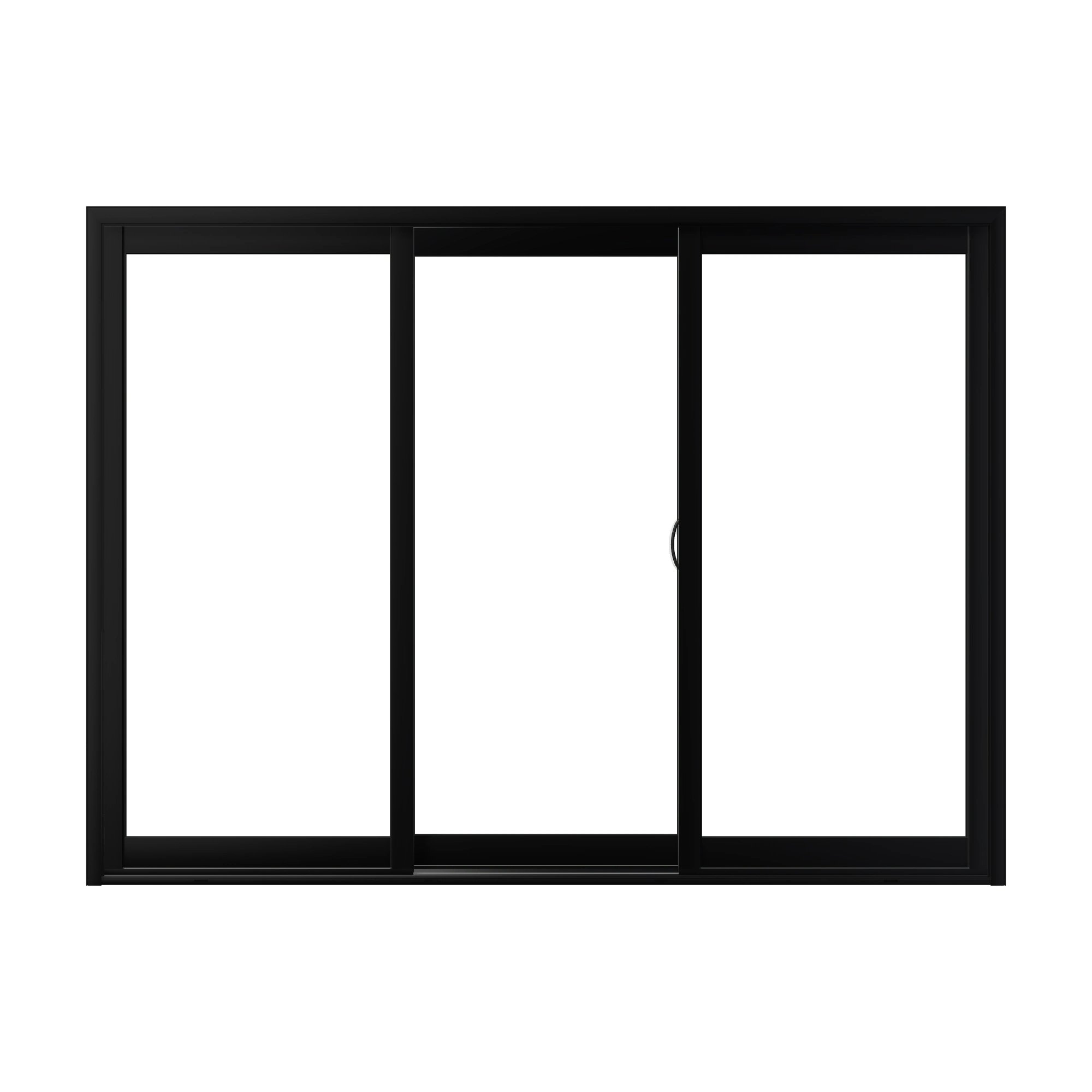 Straight exterior view of Capri 107.25 × 79.25 inch 3-Panel ORO Vinyl Sliding Patio Door — Black / White