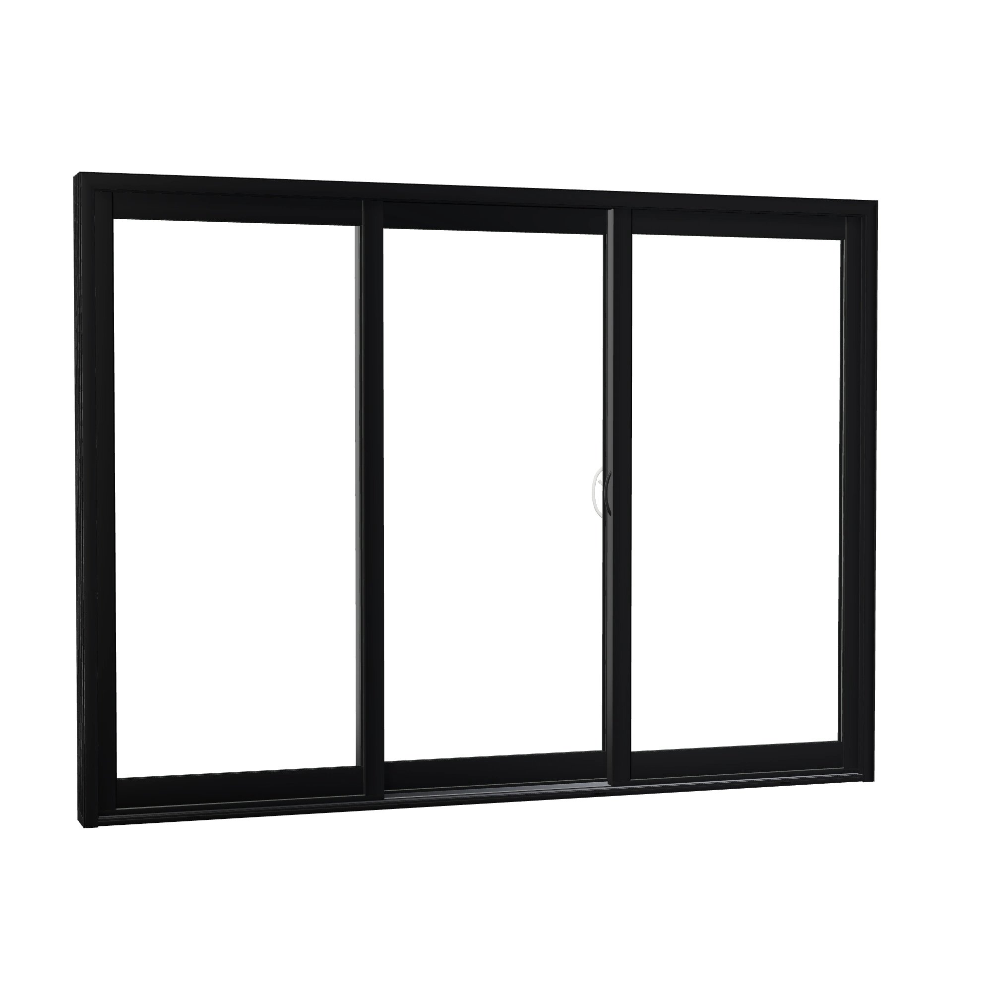 Opposite exterior angle of Capri 107.25 × 79.25 inch 3-Panel ORO Vinyl Sliding Patio Door — Black / White