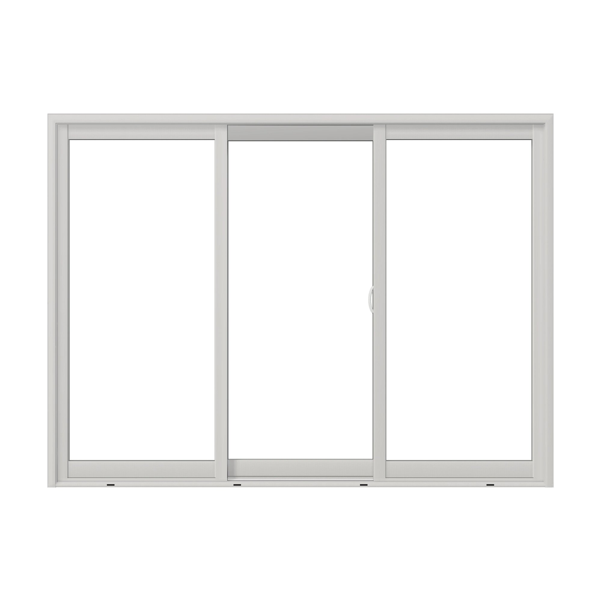 Straight exterior view of Capri 107.25 × 79.25 inch 3-Panel ORO Vinyl Sliding Patio Door — White / White