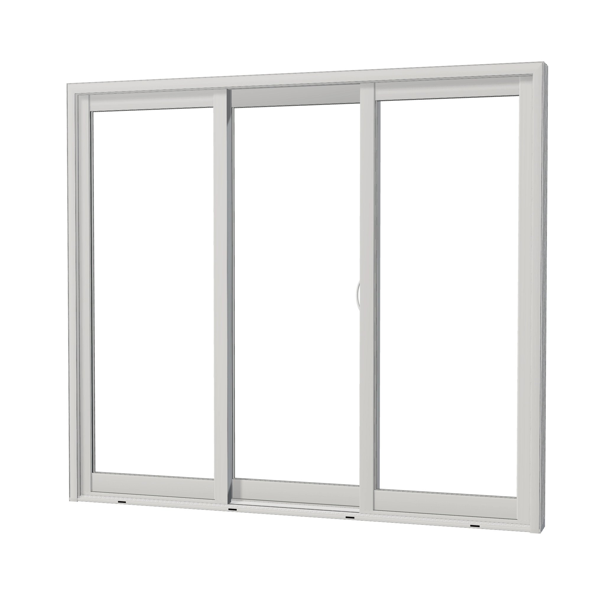 Angled exterior view of Capri 89 × 79.25 inch 3-Panel ORO Vinyl Sliding Patio Door — White / White