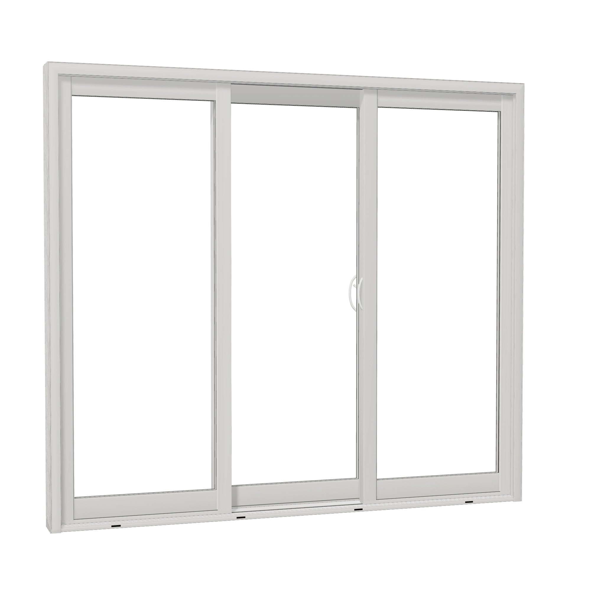 Opposite exterior angle of Capri 89 × 79.25 inch 3-Panel ORO Vinyl Sliding Patio Door — White / White