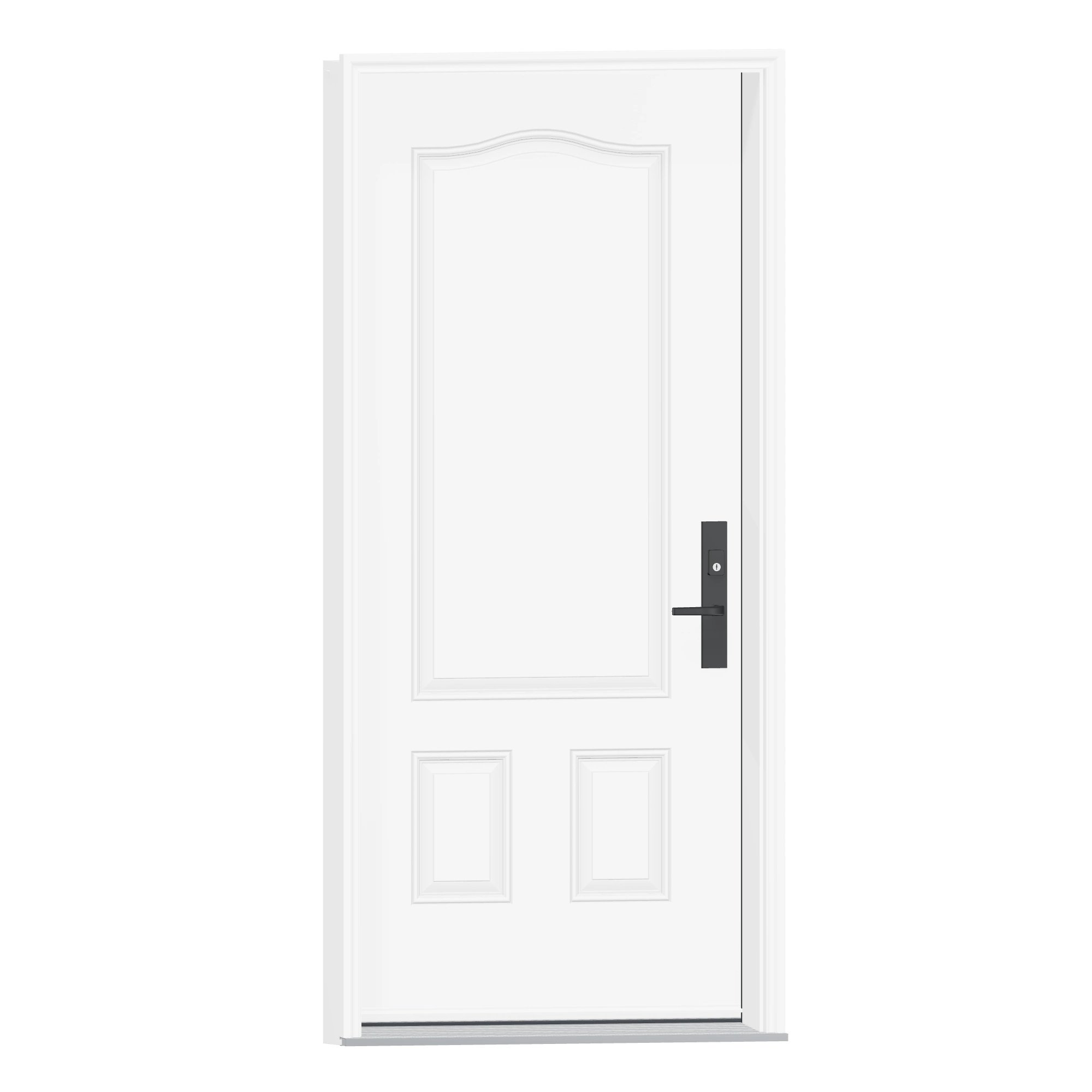 Opposite exterior angle of 36 × 79 inch 3 Panel Scroll Top Steel Entry Door