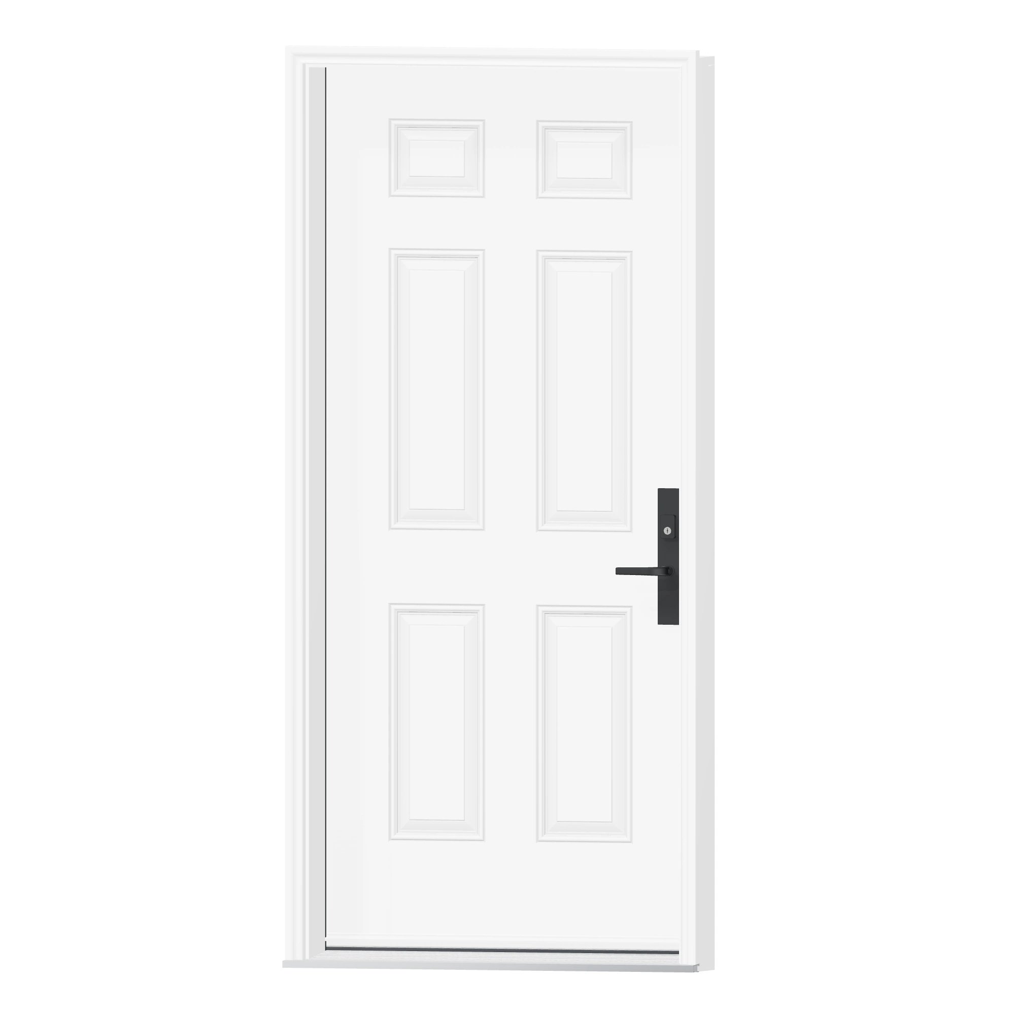 Angled exterior view of 36 × 79 inch 6 Panel Steel Entry Door