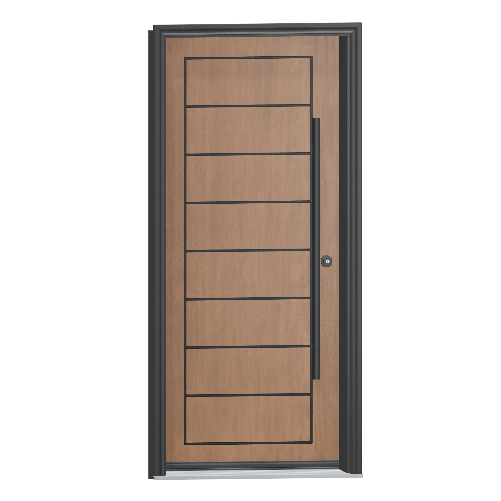 Opposite exterior angle of 36 × 79 inch Deck 3 Fiberglass Entry Door