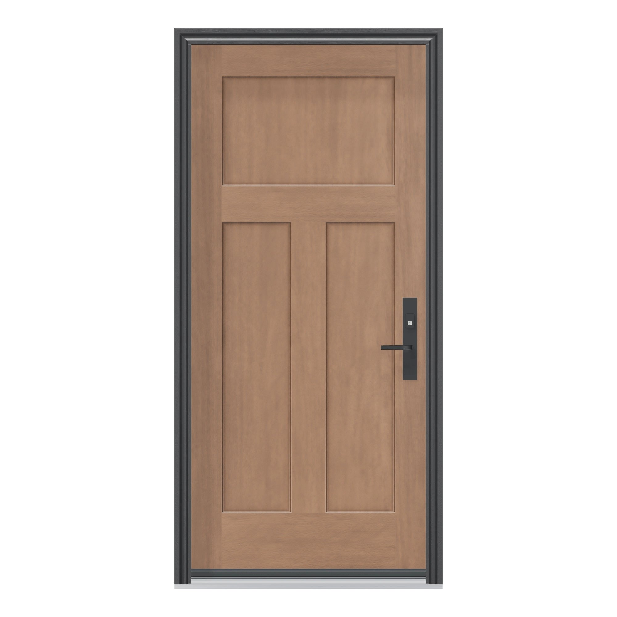 Straight exterior view of 36 × 79 inch Three Panel Craftsman · 79″ Fiberglass Entry Door