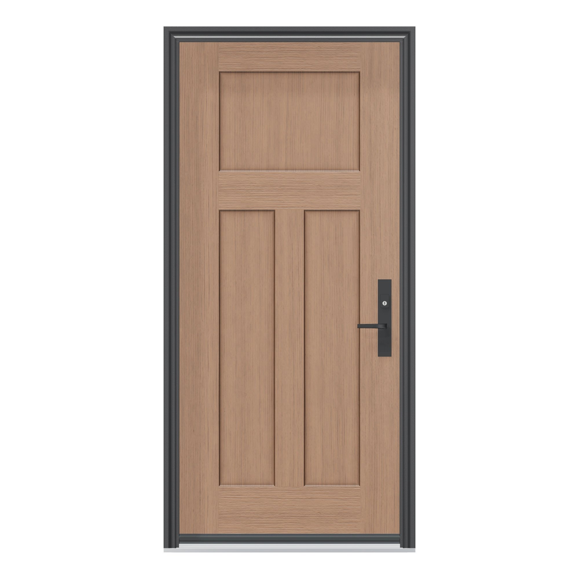 Straight exterior view of 36 × 79 inch Three panel Craftsman Fiberglass Entry Door