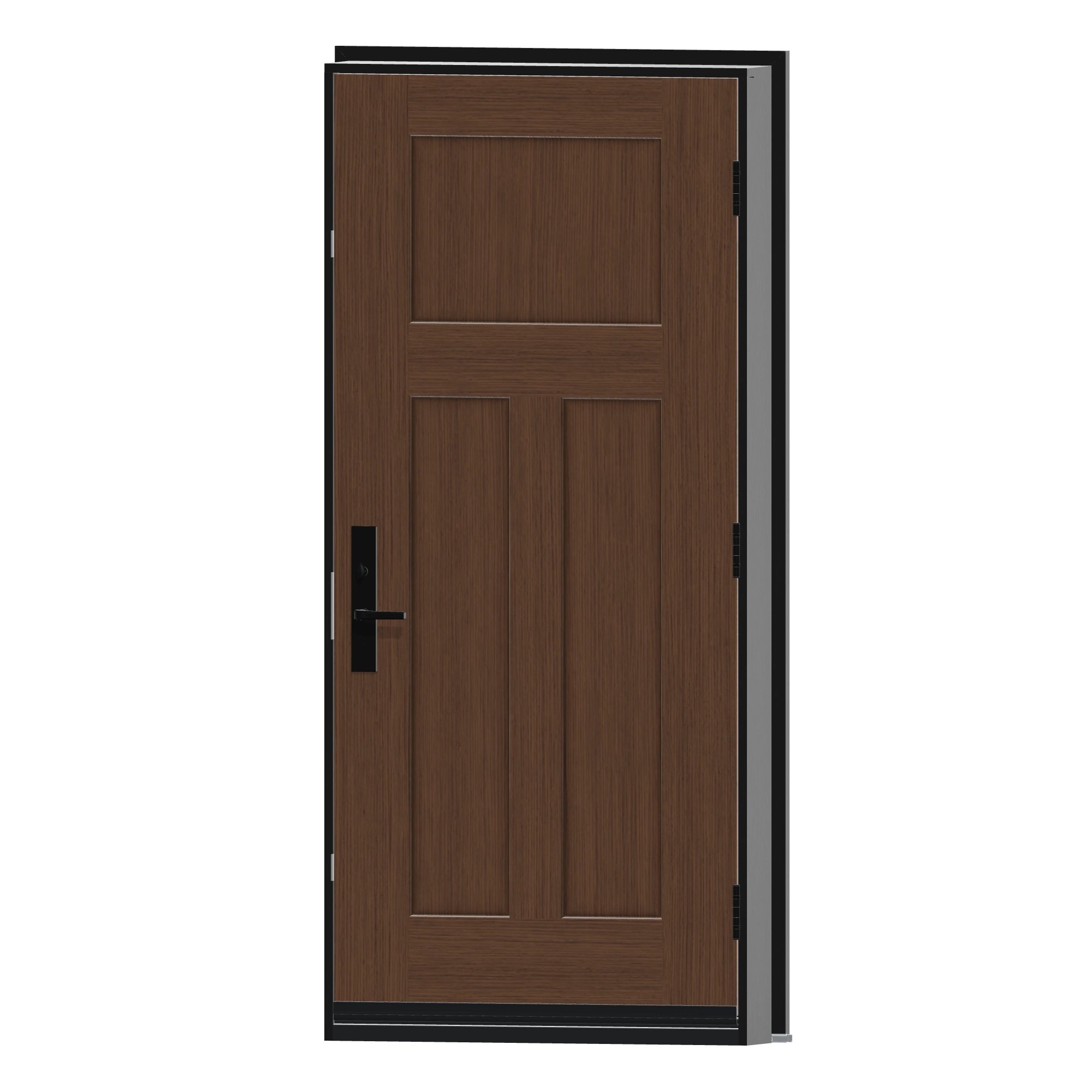 Angled interior view of 36 × 79 inch Three panel Craftsman Fiberglass Entry Door