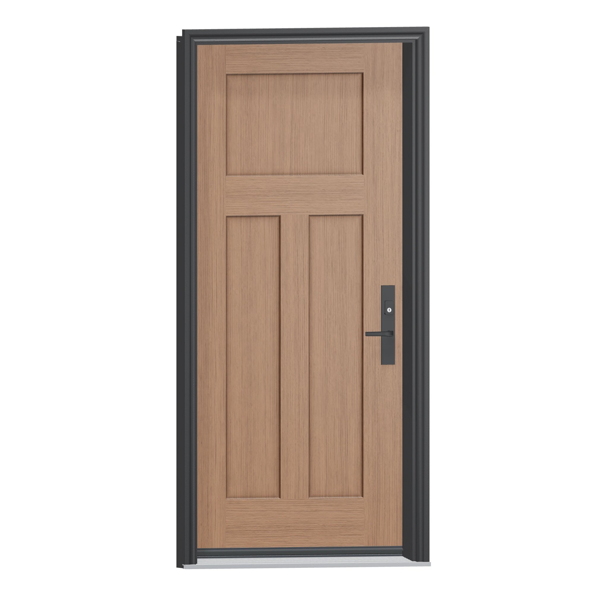 Opposite exterior angle of 36 × 79 inch Three panel Craftsman Fiberglass Entry Door