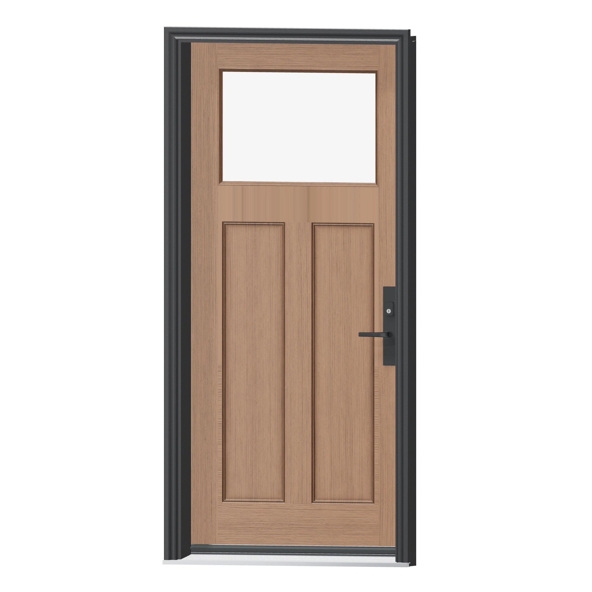 Angled exterior view of 36 × 79 inch Fir Craftsman two panel · clear glass Fiberglass Entry Door