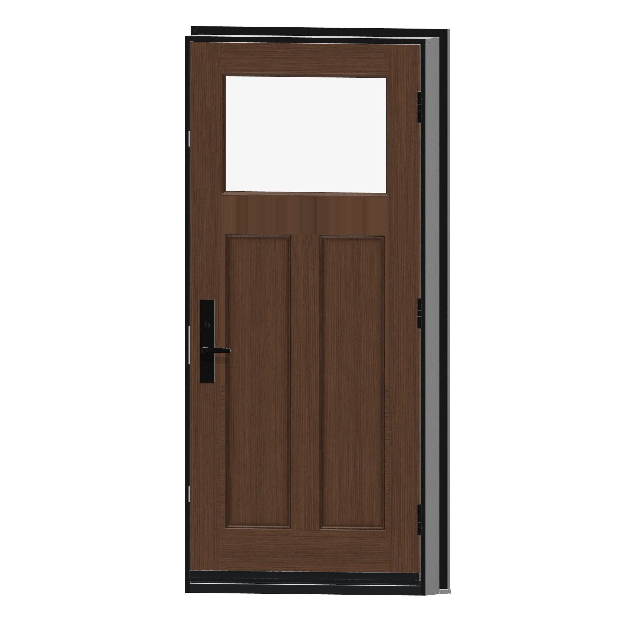 Angled interior view of 36 × 79 inch Fir Craftsman two panel · clear glass Fiberglass Entry Door