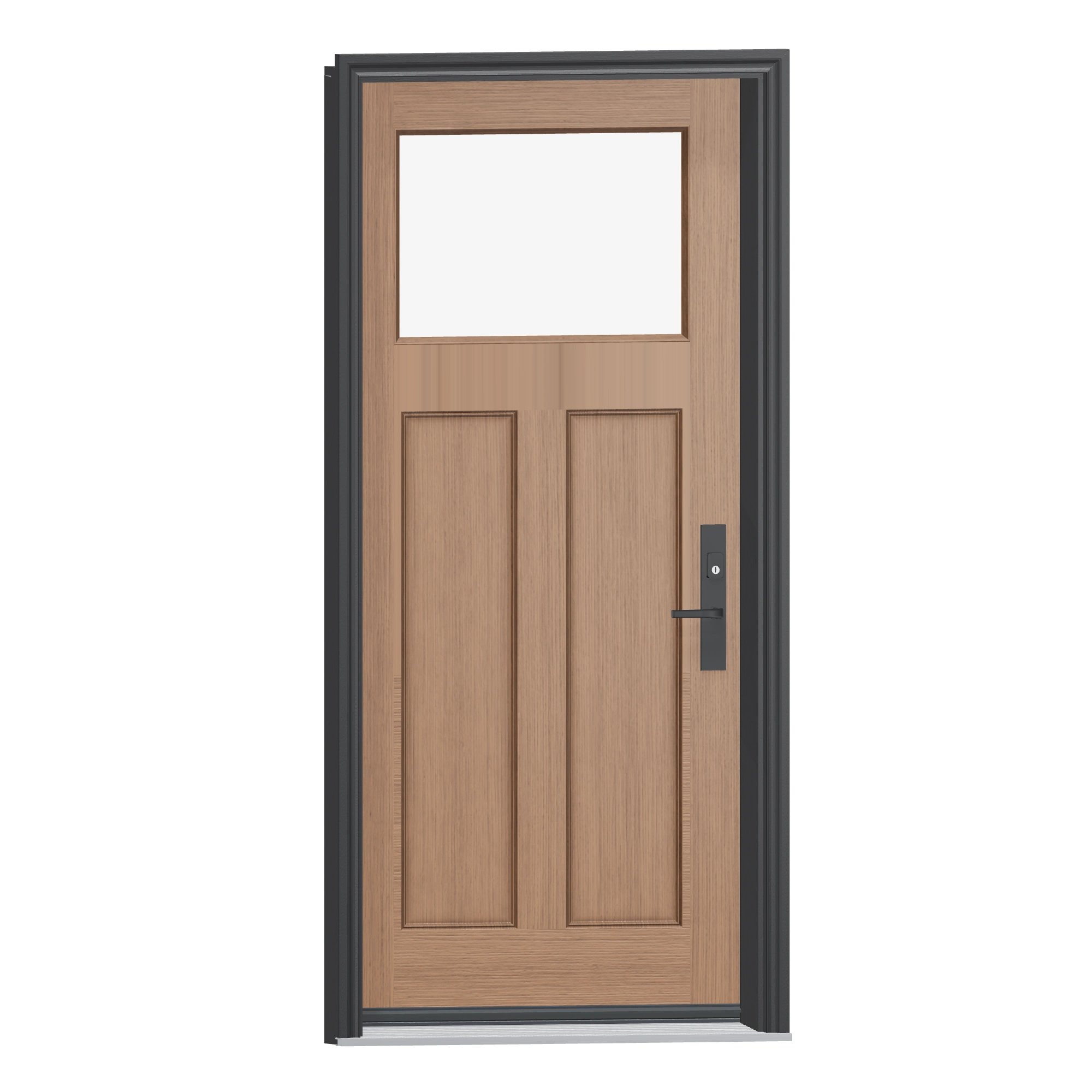 Opposite exterior angle of 36 × 79 inch Fir Craftsman two panel · clear glass Fiberglass Entry Door