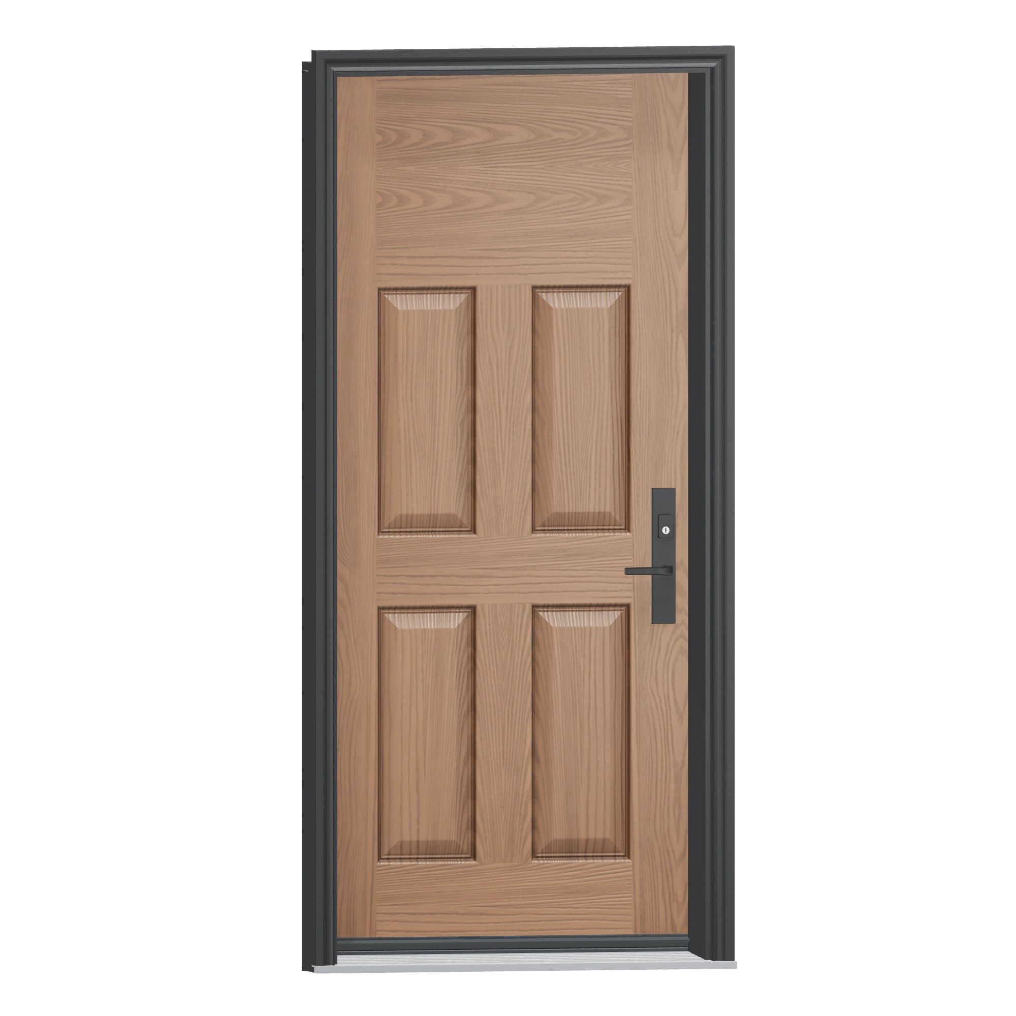 Opposite exterior angle of 36 × 79 inch Four panel · blank top Fiberglass Entry Door