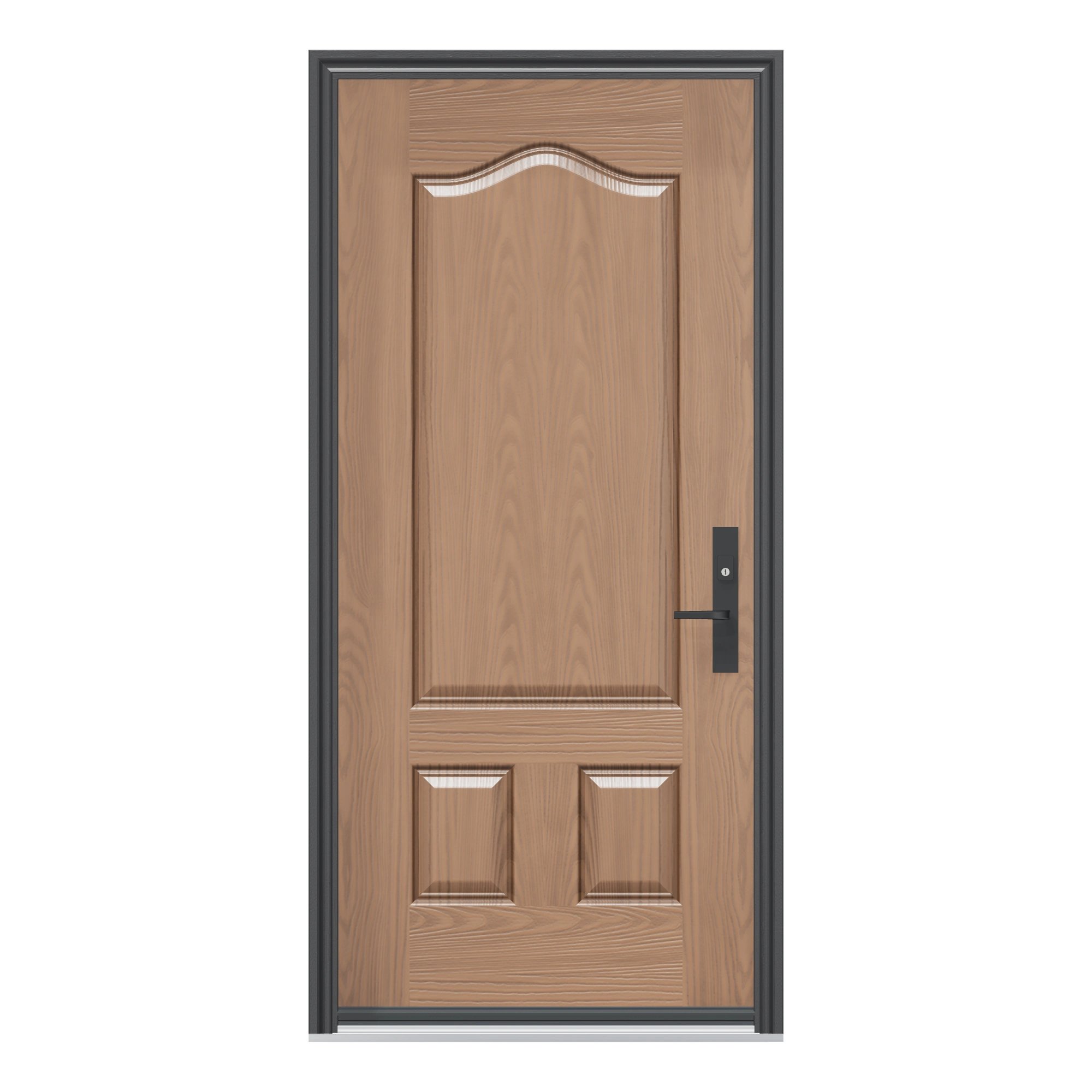 Straight exterior view of 36 × 79 inch Three panel · scroll top Fiberglass Entry Door