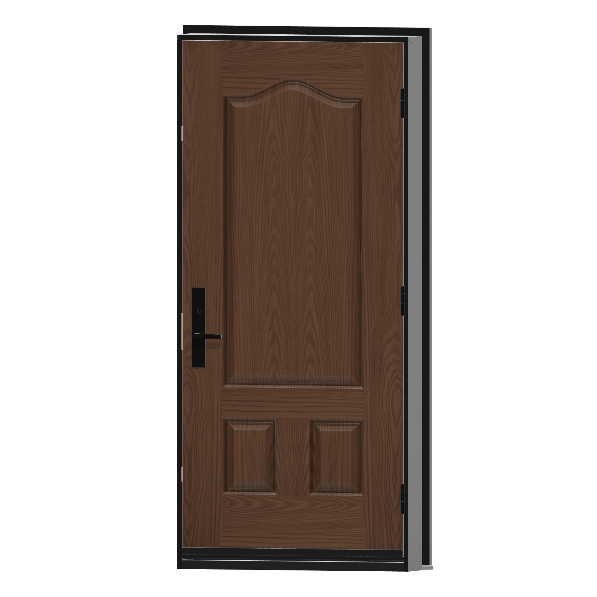 Angled interior view of 36 × 79 inch Three panel · scroll top Fiberglass Entry Door