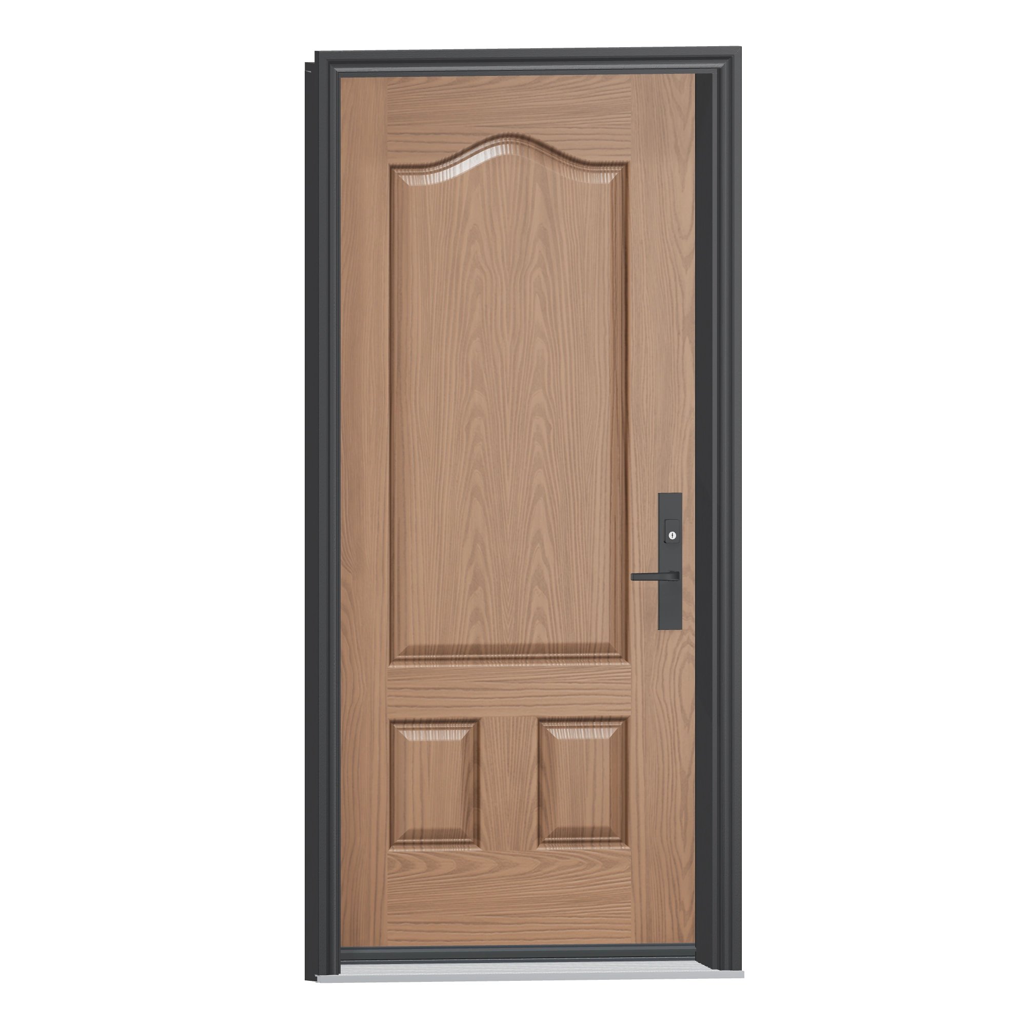 Opposite exterior angle of 36 × 79 inch Three panel · scroll top Fiberglass Entry Door