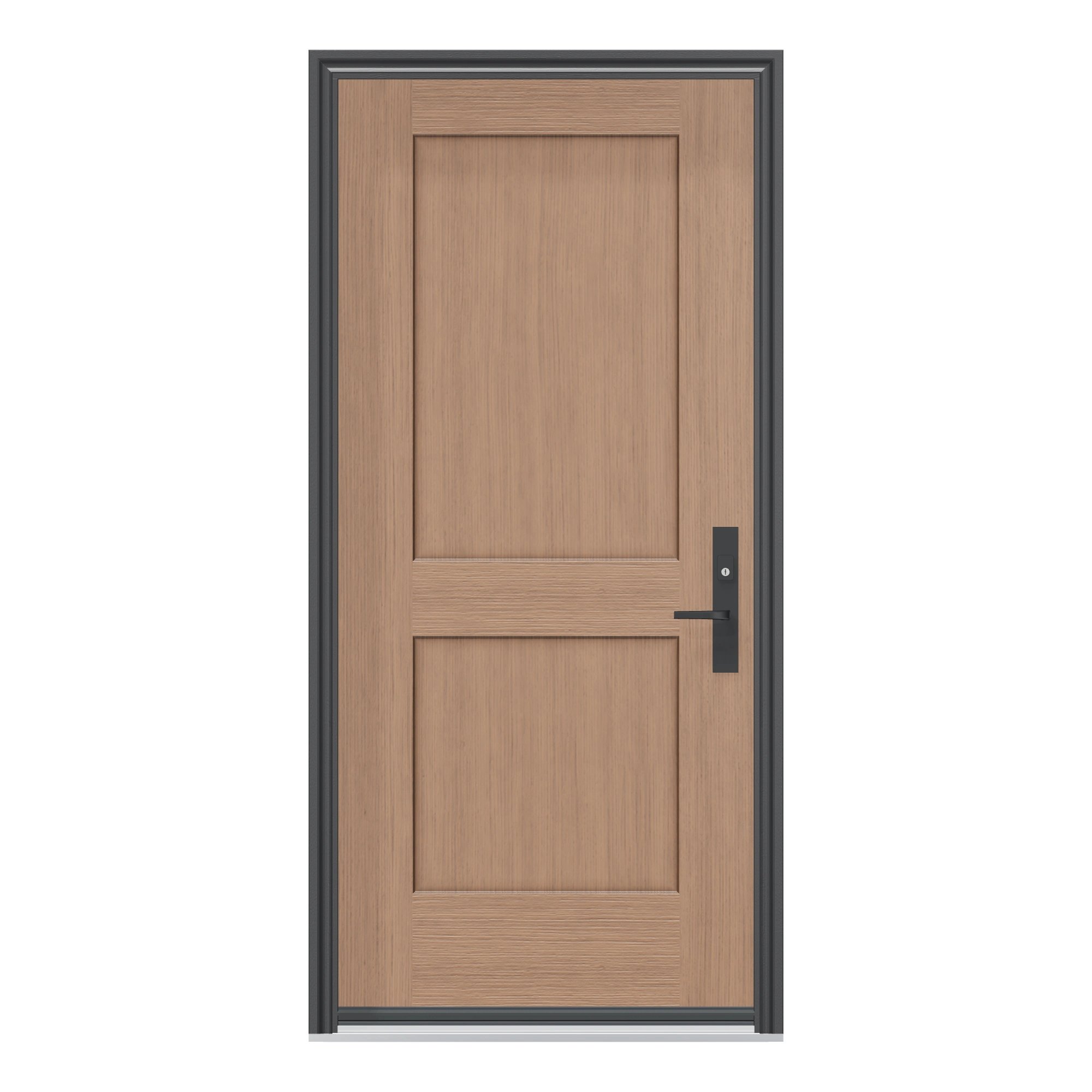 Straight exterior view of 36 × 79 inch Two panel Shaker Fiberglass Entry Door