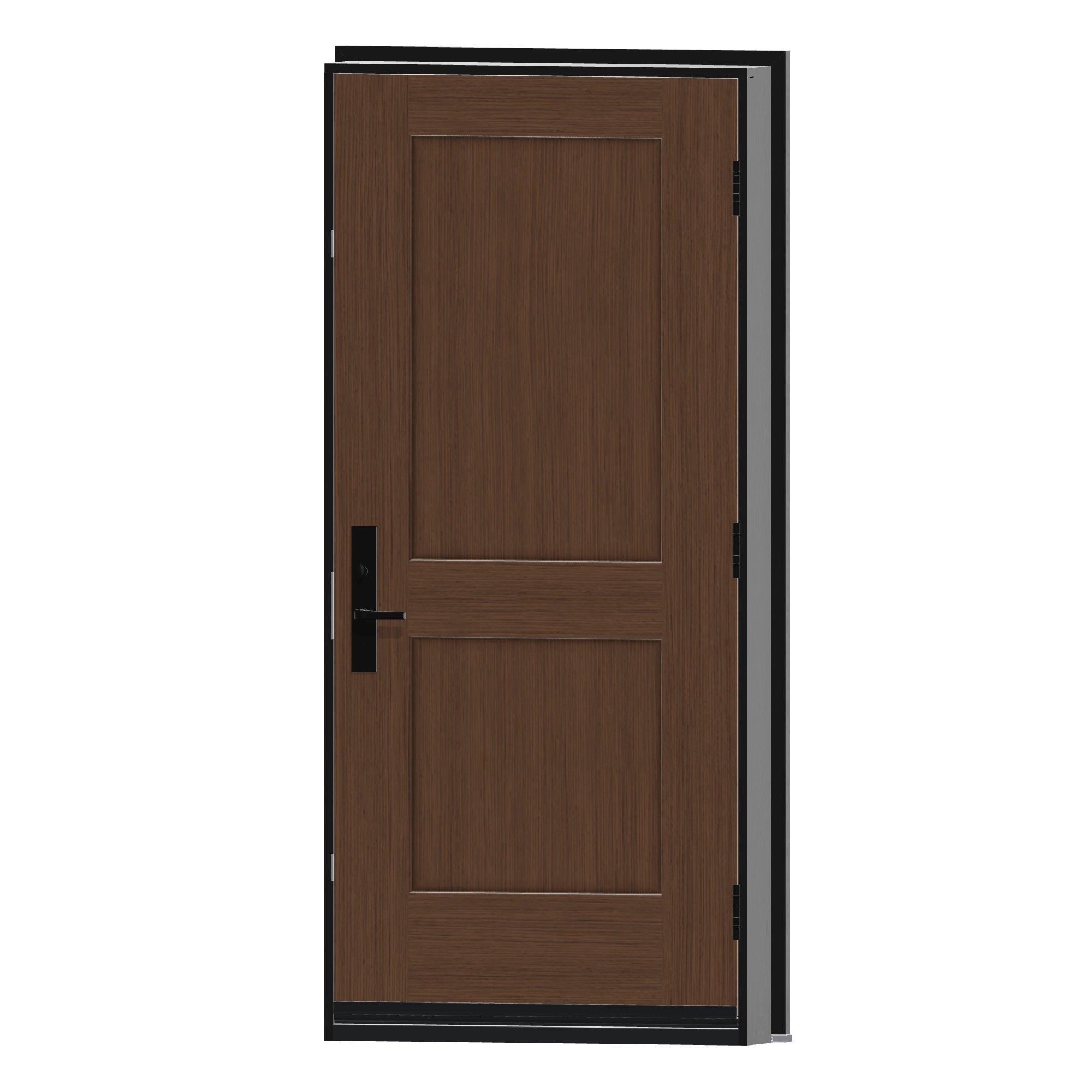 Angled interior view of 36 × 79 inch Two panel Shaker Fiberglass Entry Door
