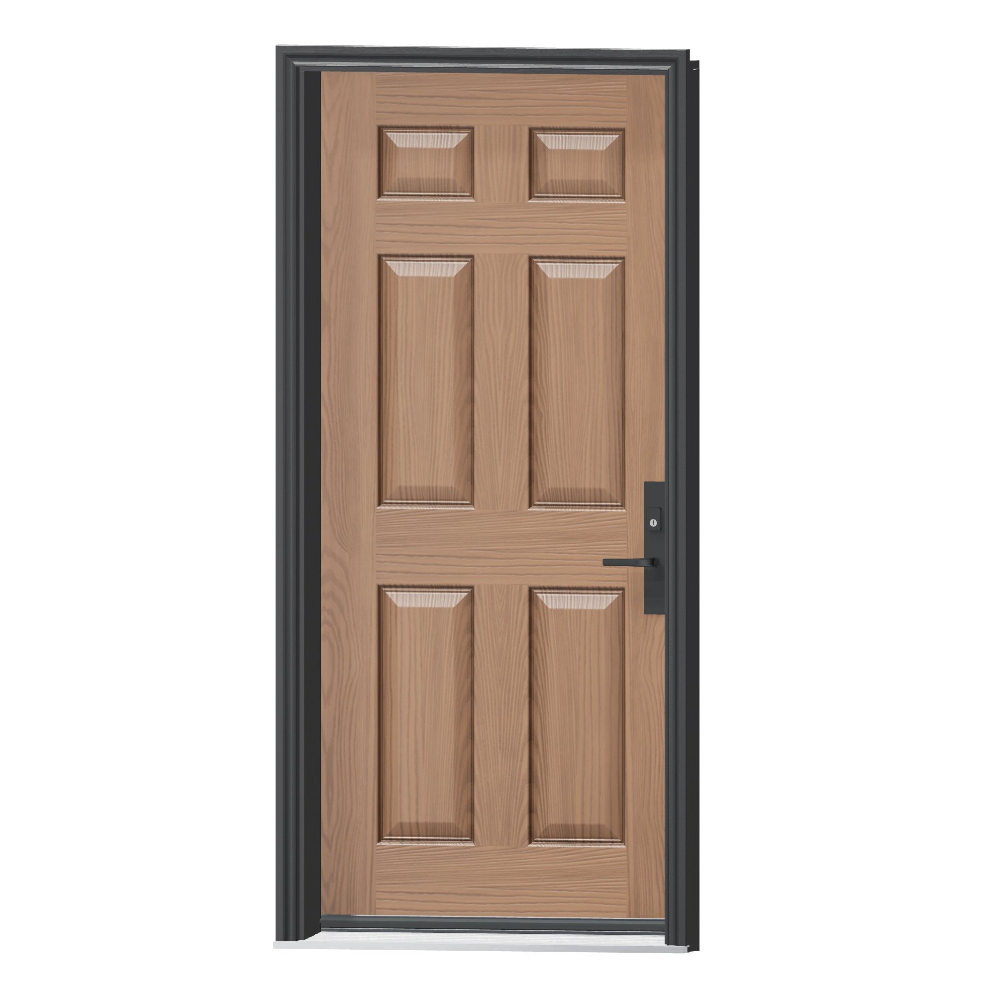 Angled exterior view of 36 × 79 inch Six panel Fiberglass Entry Door