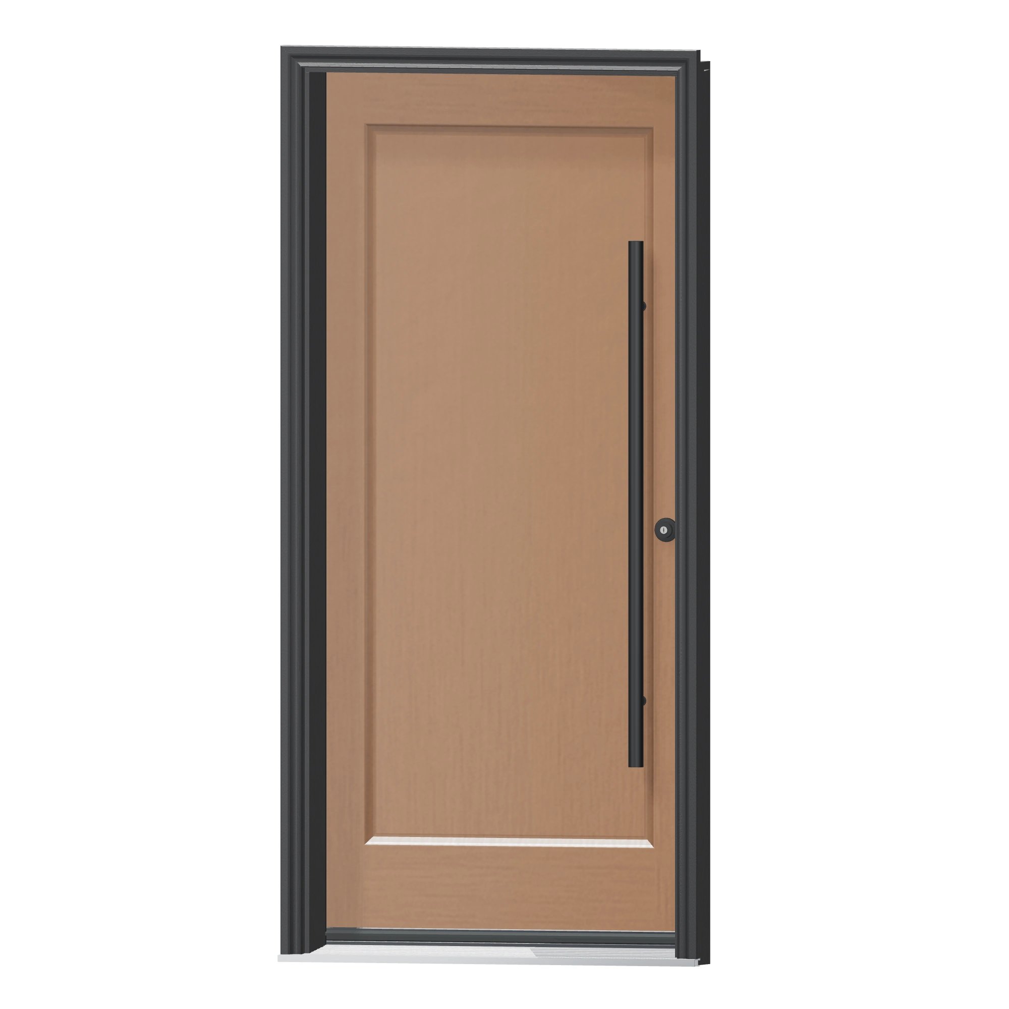Angled exterior view of 36 × 79 inch Brush Stroke solid core panel Fiberglass Entry Door
