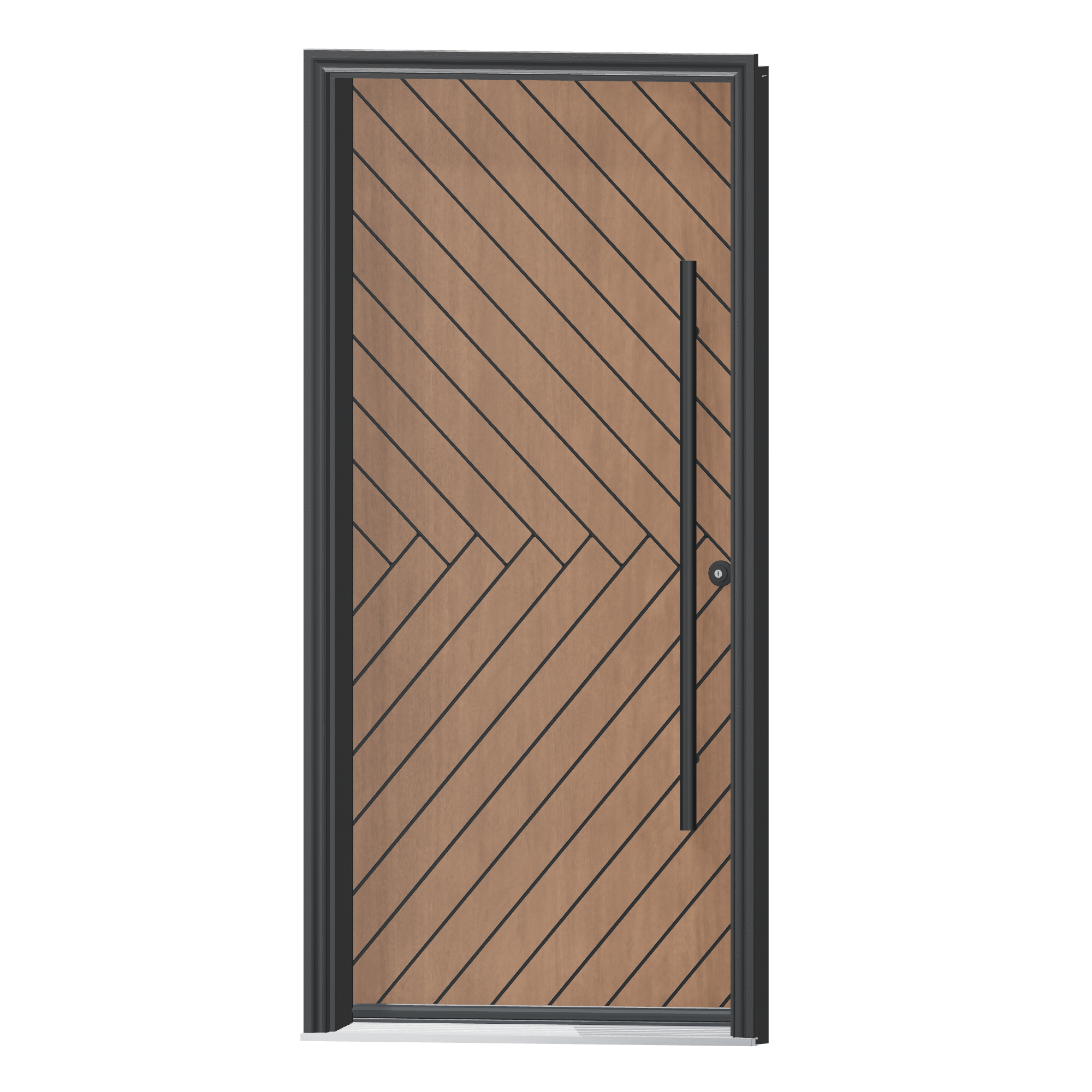 Angled exterior view of 36 × 79 inch Herringbone Fiberglass Entry Door
