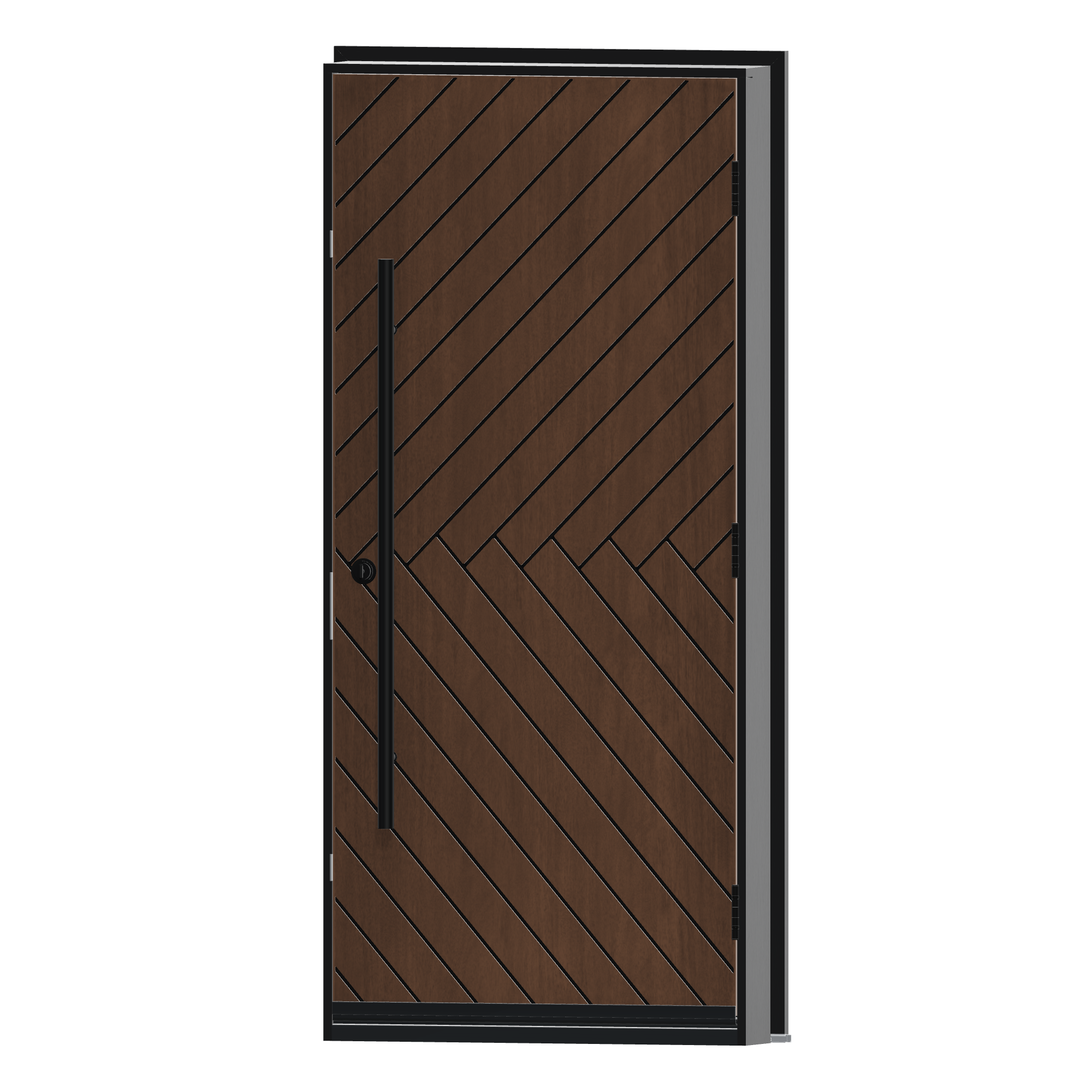 Angled interior view of 36 × 79 inch Herringbone Fiberglass Entry Door