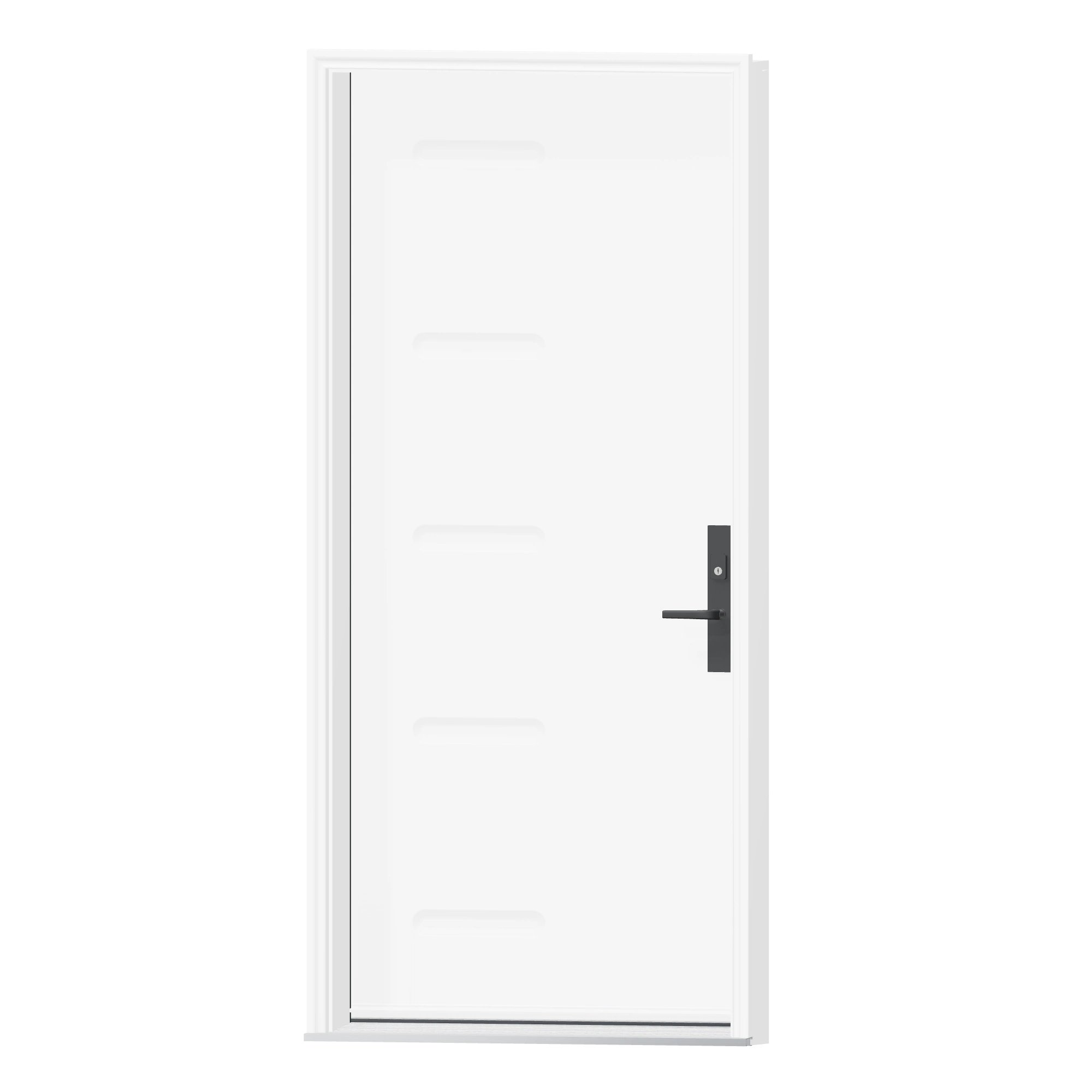 Angled exterior view of 36 × 79 inch Linea Steel Entry Door