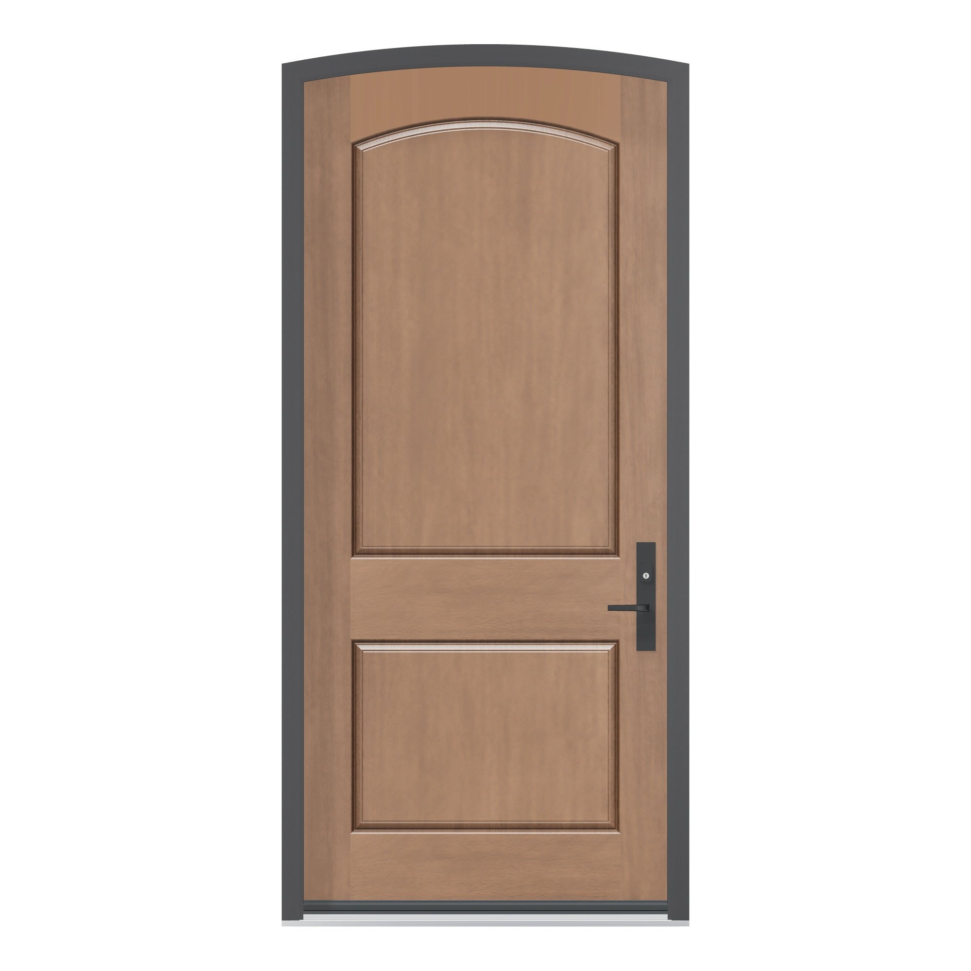 Straight exterior view of 42 × 95 inch Mennie Camber top · two panel arch Fiberglass Entry Door
