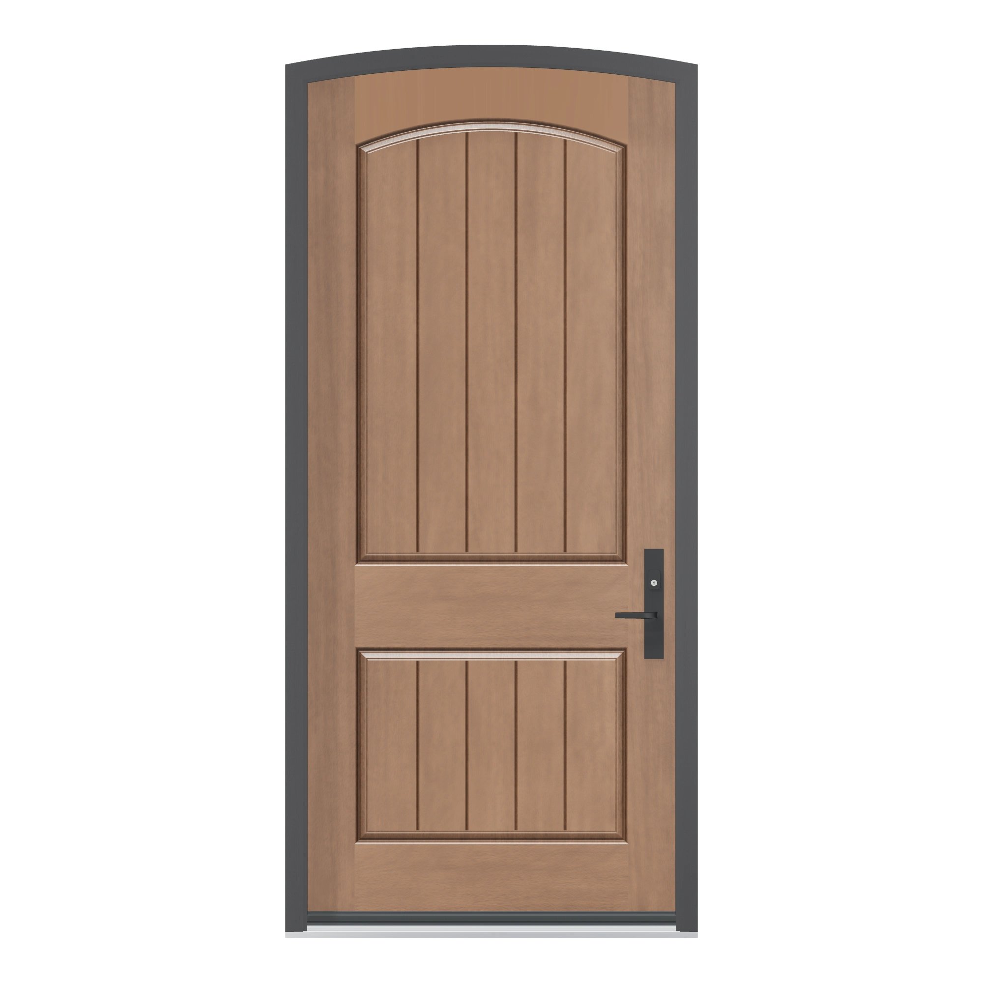 Straight exterior view of 42 × 95 inch Mennie Camber top · rustic arch plank Fiberglass Entry Door