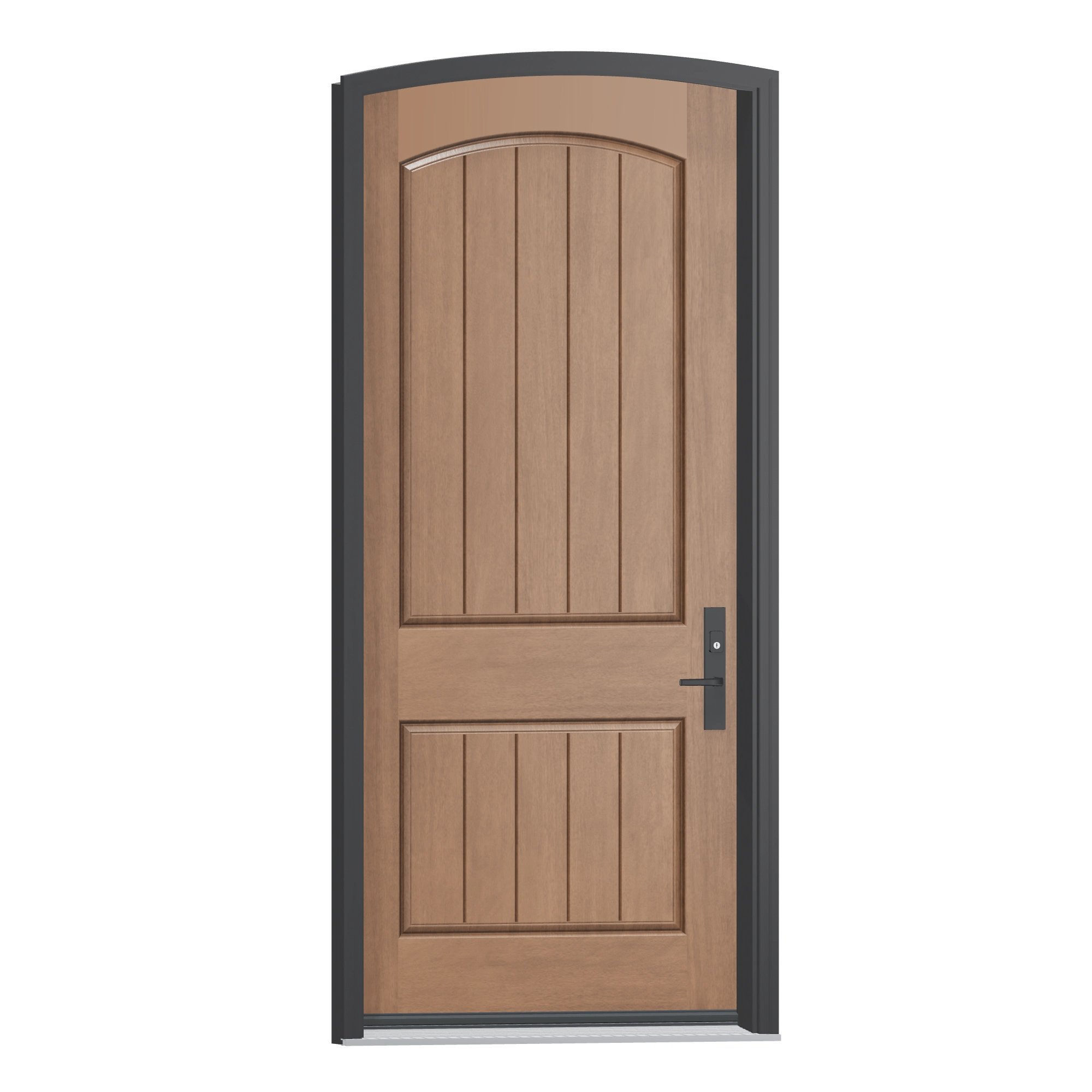Opposite exterior angle of 42 × 95 inch Mennie Camber top · rustic arch plank Fiberglass Entry Door