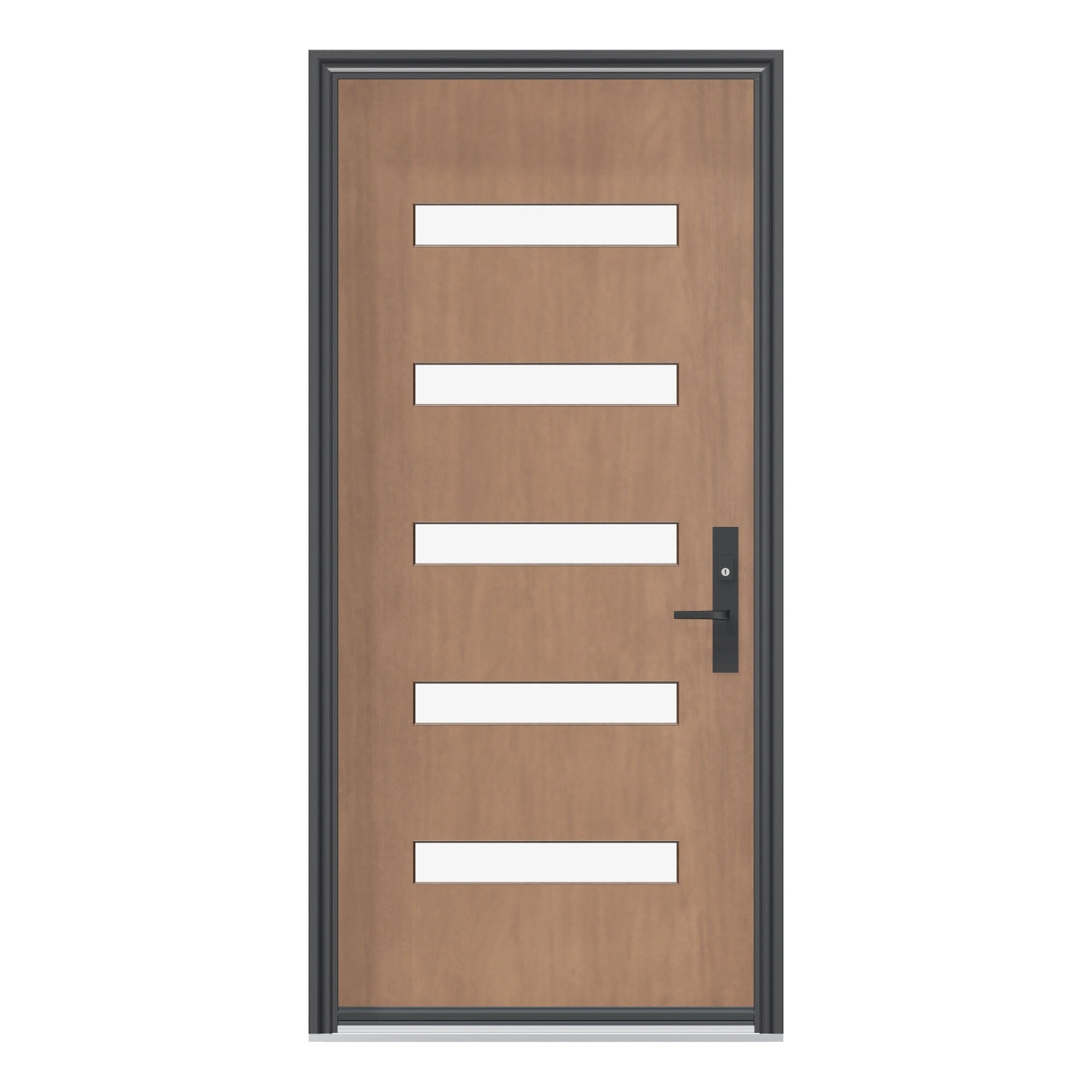 Straight exterior view of 36 × 79 inch Mennie Five sandblasted lites Fiberglass Entry Door