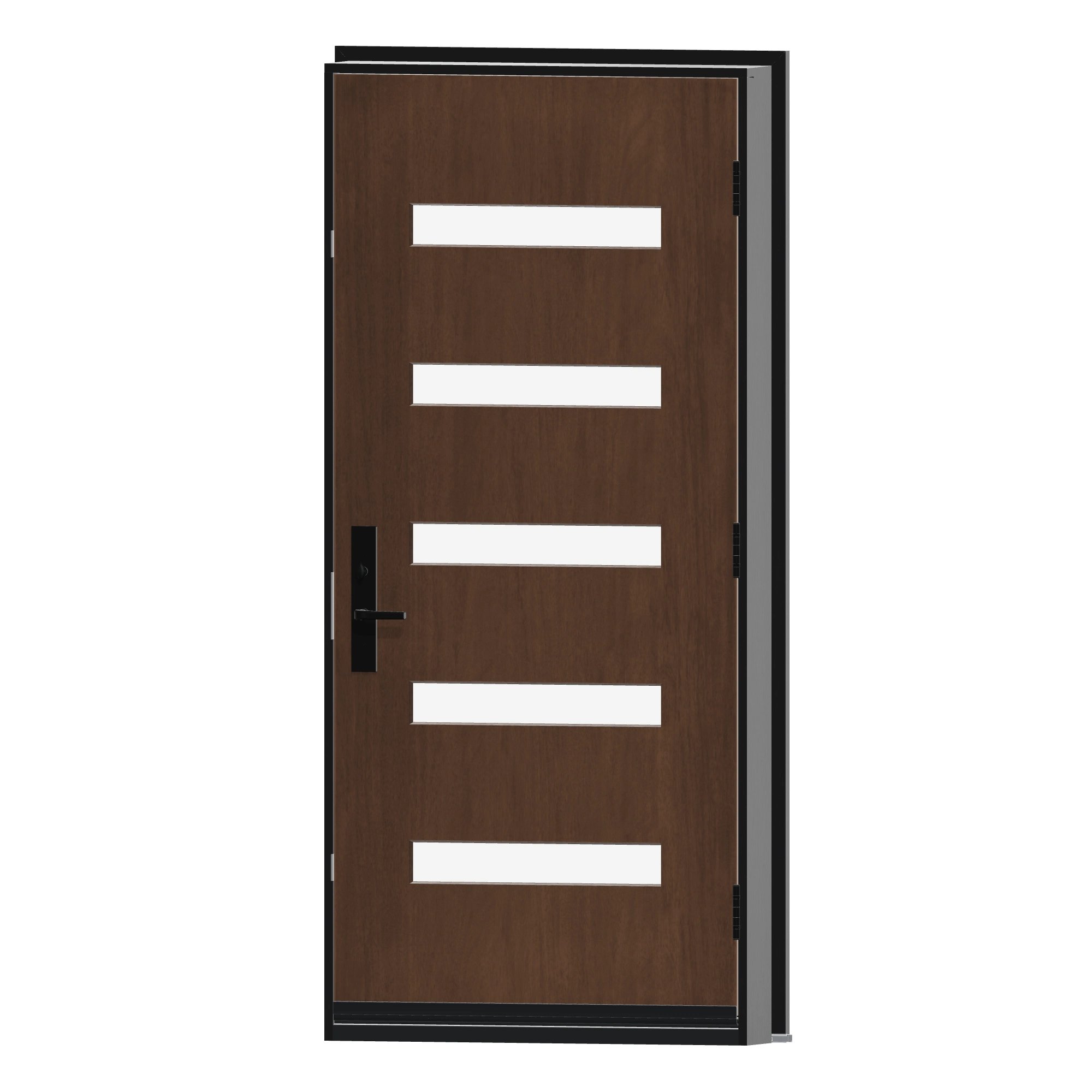 Angled interior view of 36 × 79 inch Mennie Five sandblasted lites Fiberglass Entry Door