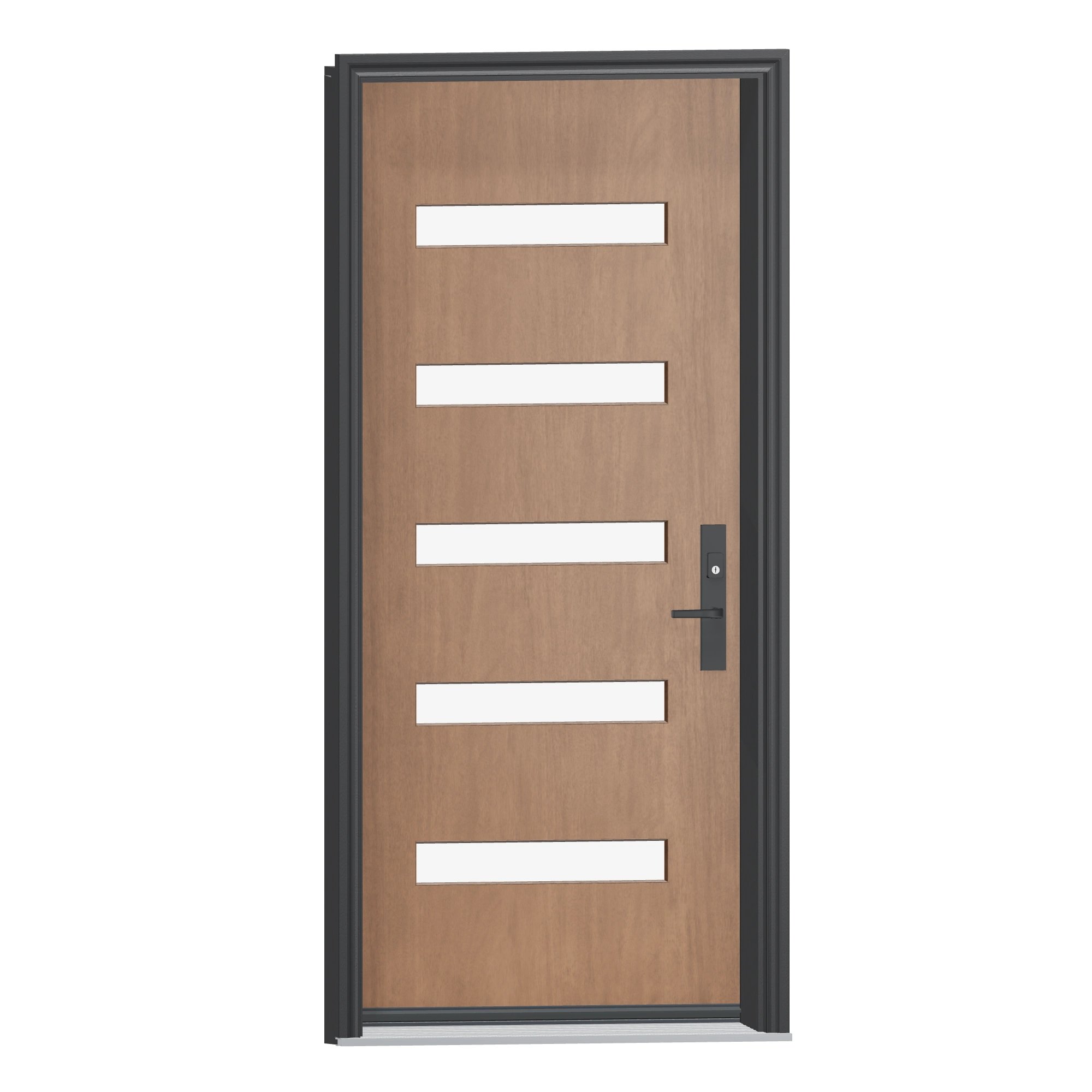 Opposite exterior angle of 36 × 79 inch Mennie Five sandblasted lites Fiberglass Entry Door