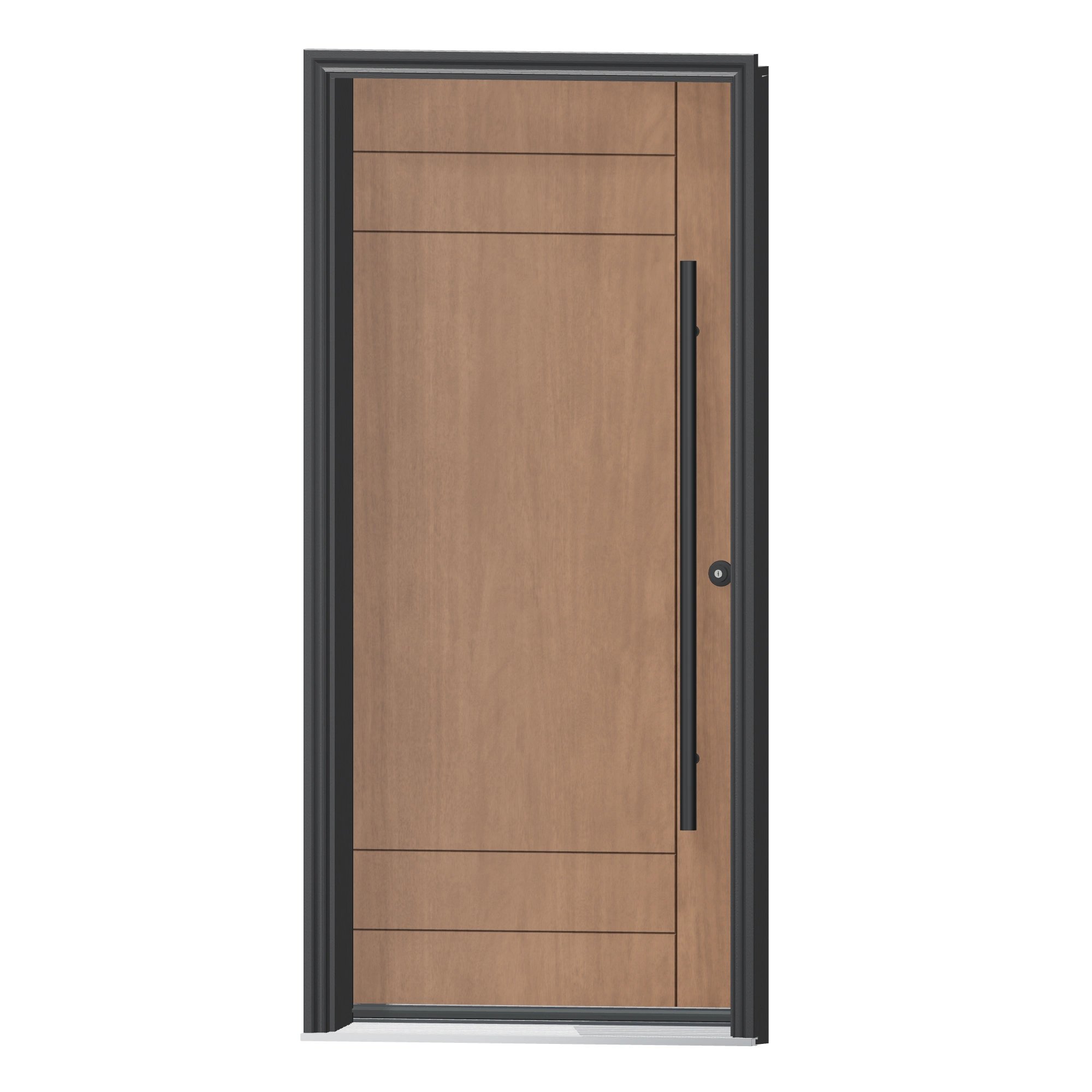Angled exterior view of 36 × 79 inch Mennie Grooved 4 Fiberglass Entry Door
