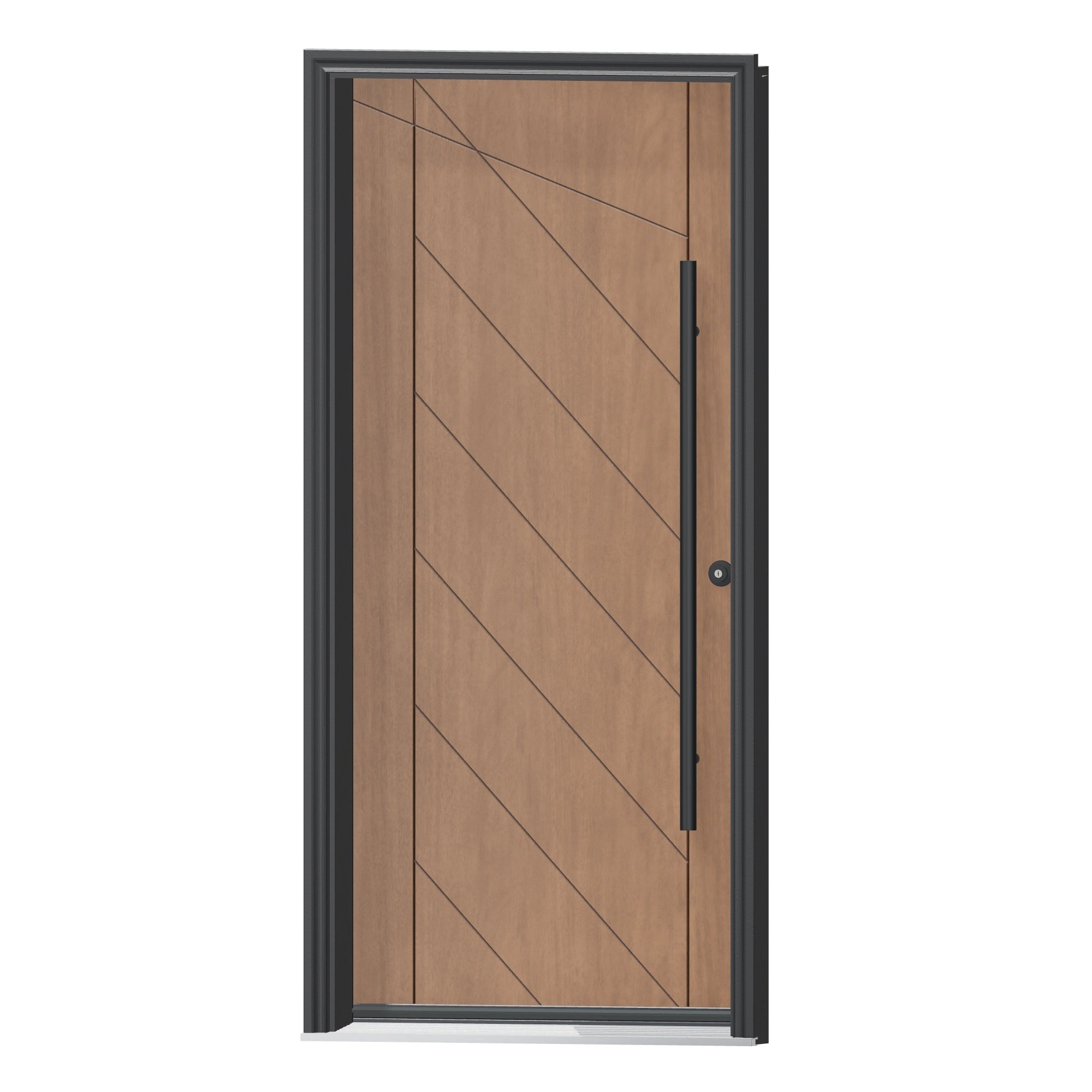 Angled exterior view of 36 × 79 inch Mennie Grooved 8 Fiberglass Entry Door