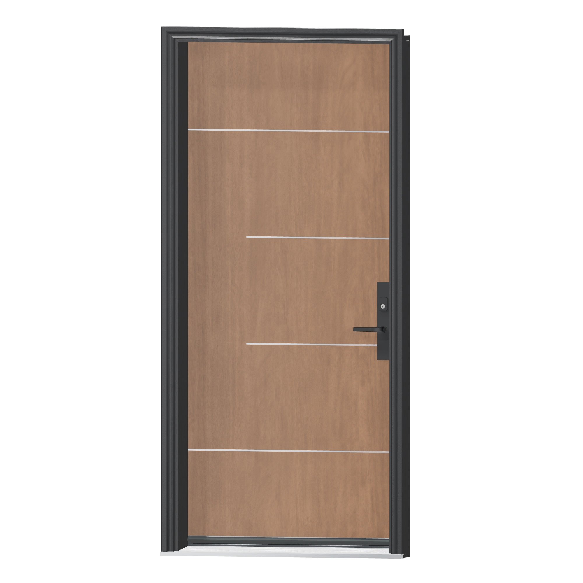 Angled exterior view of 36 × 79 inch Mennie Stainless 1 Fiberglass Entry Door