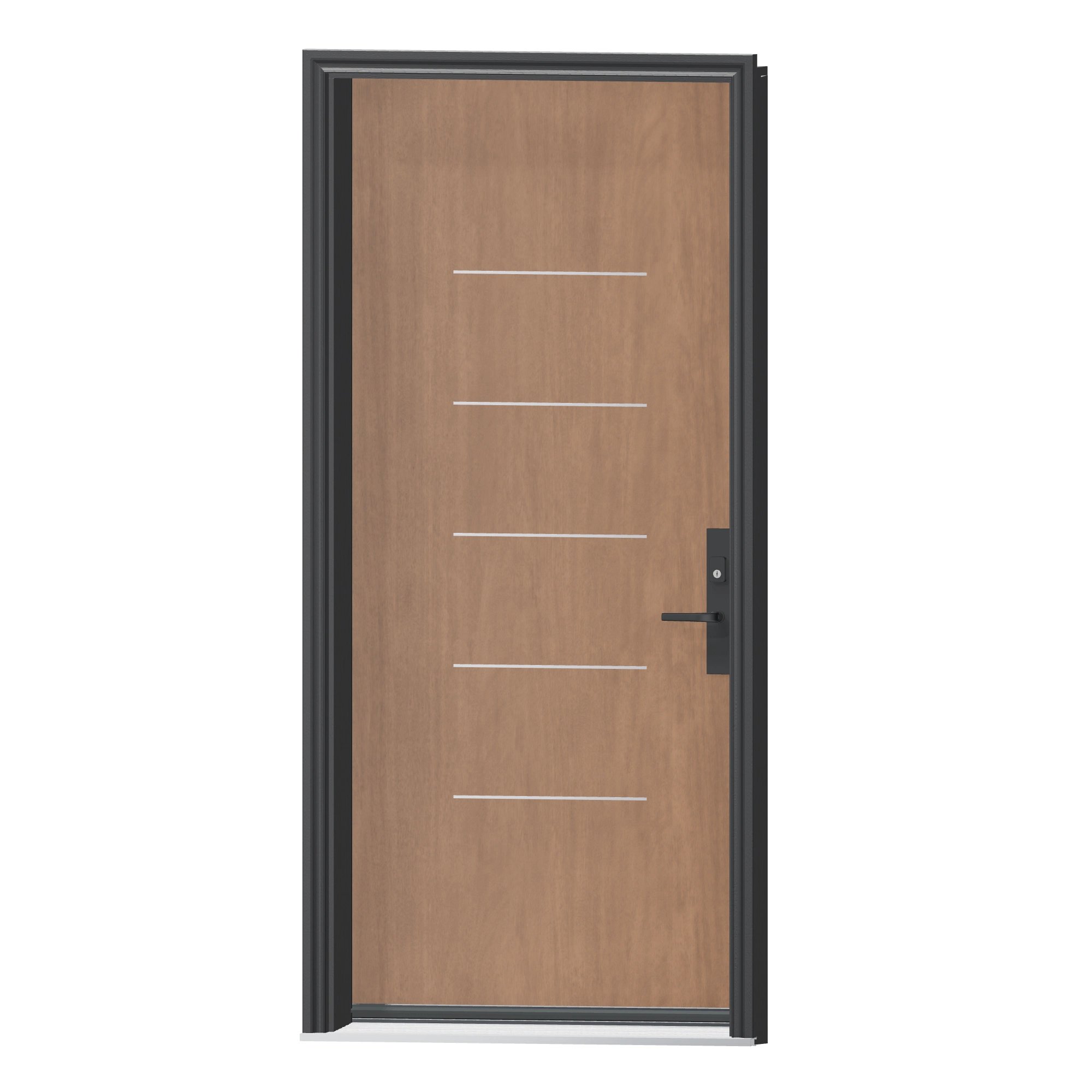 Angled exterior view of 36 × 79 inch Mennie Stainless 7 Fiberglass Entry Door