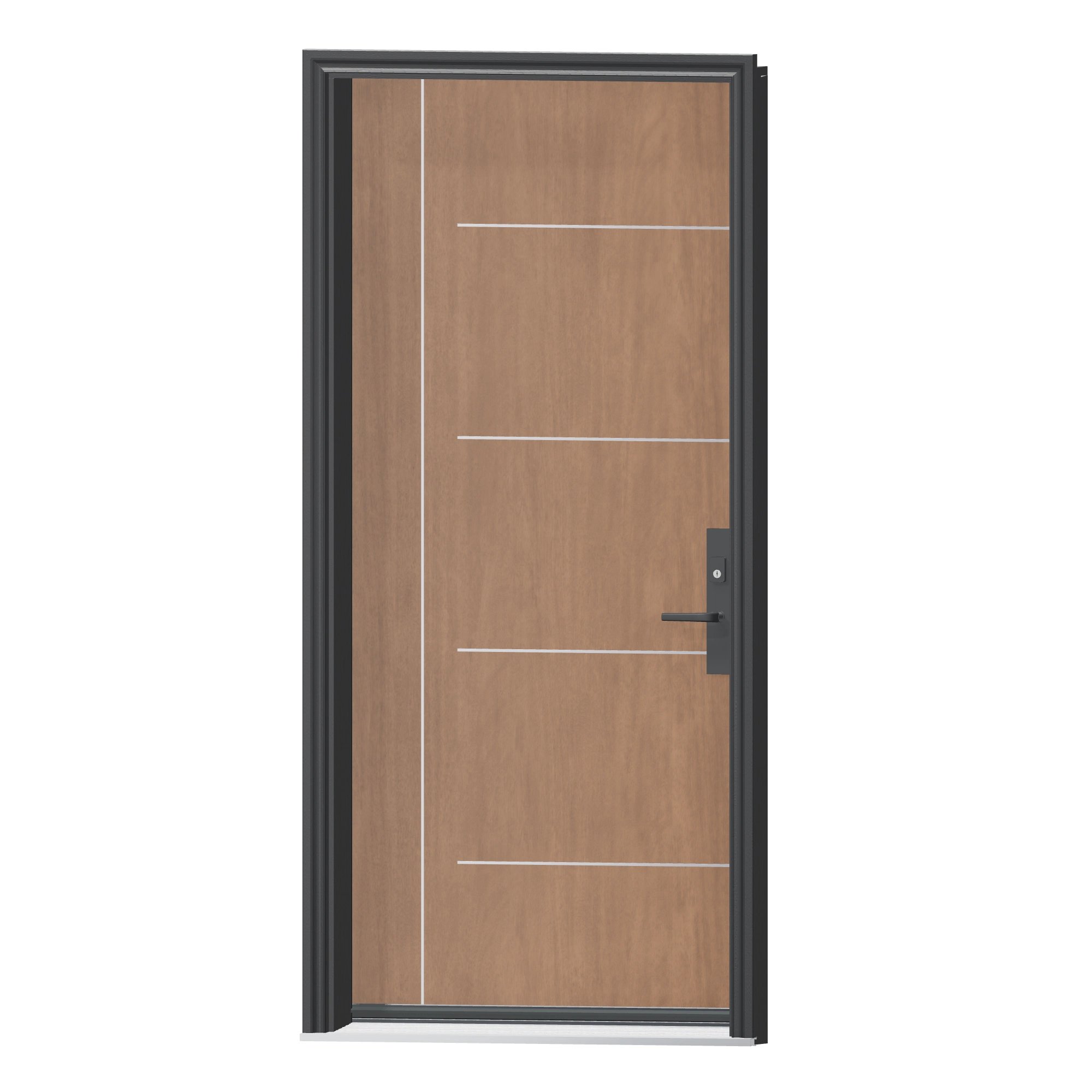 Angled exterior view of 36 × 79 inch Mennie Stainless 9 Fiberglass Entry Door