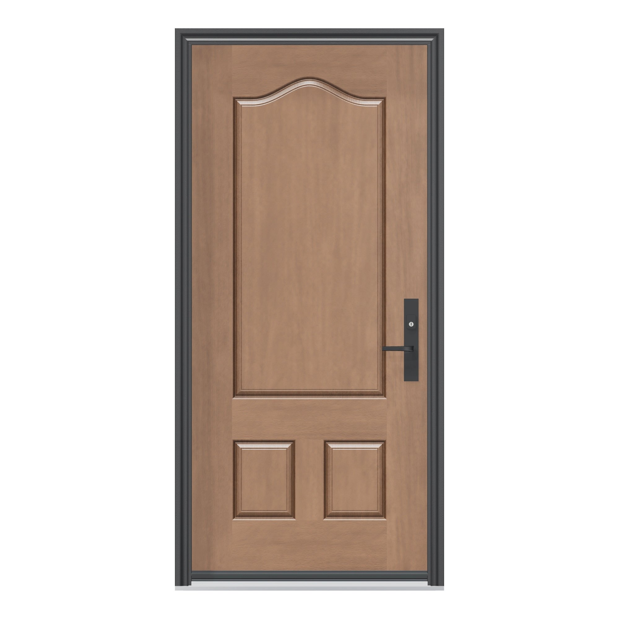 Straight exterior view of 36 × 79 inch Mennie Three panel arched Fiberglass Entry Door