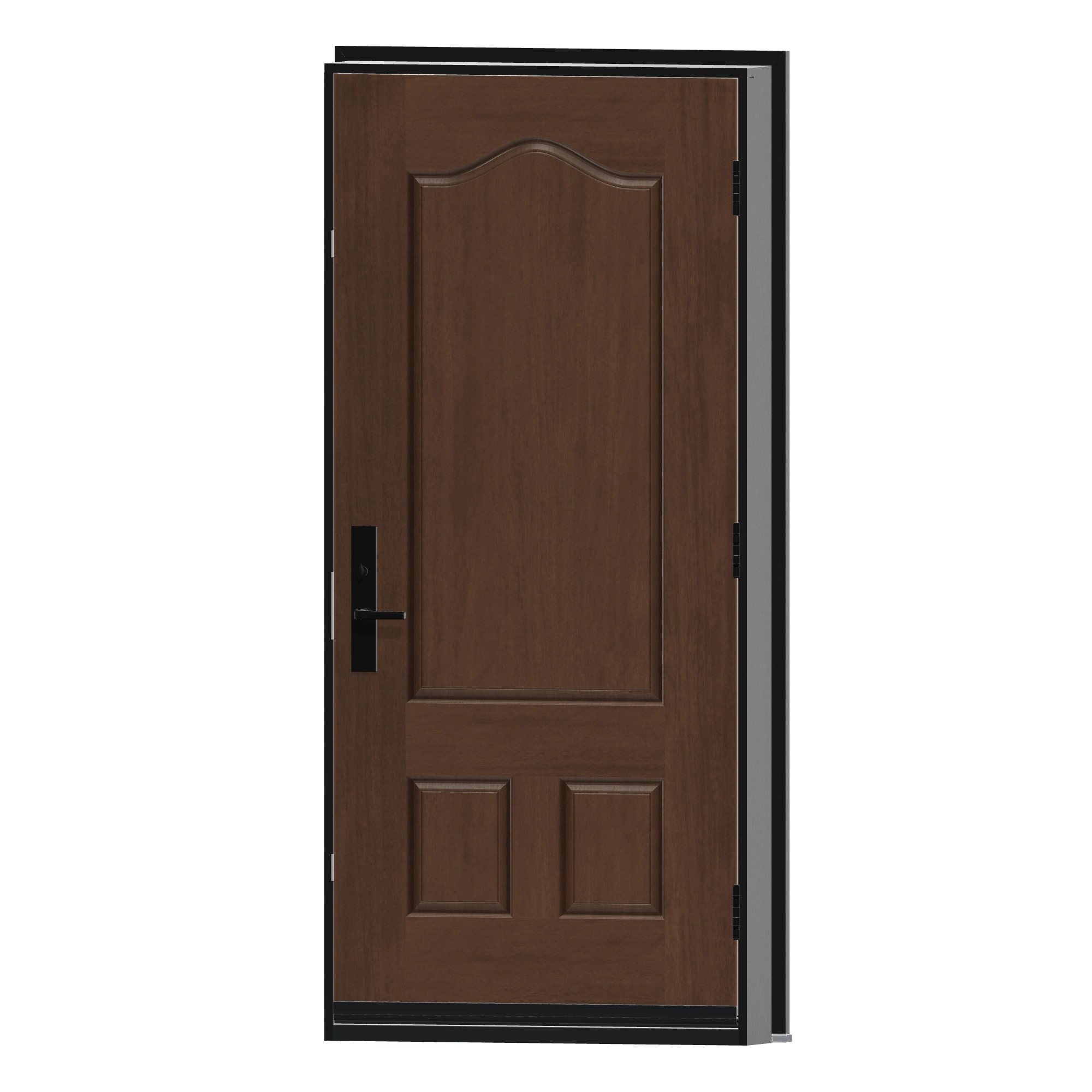 Angled interior view of 36 × 79 inch Mennie Three panel arched Fiberglass Entry Door