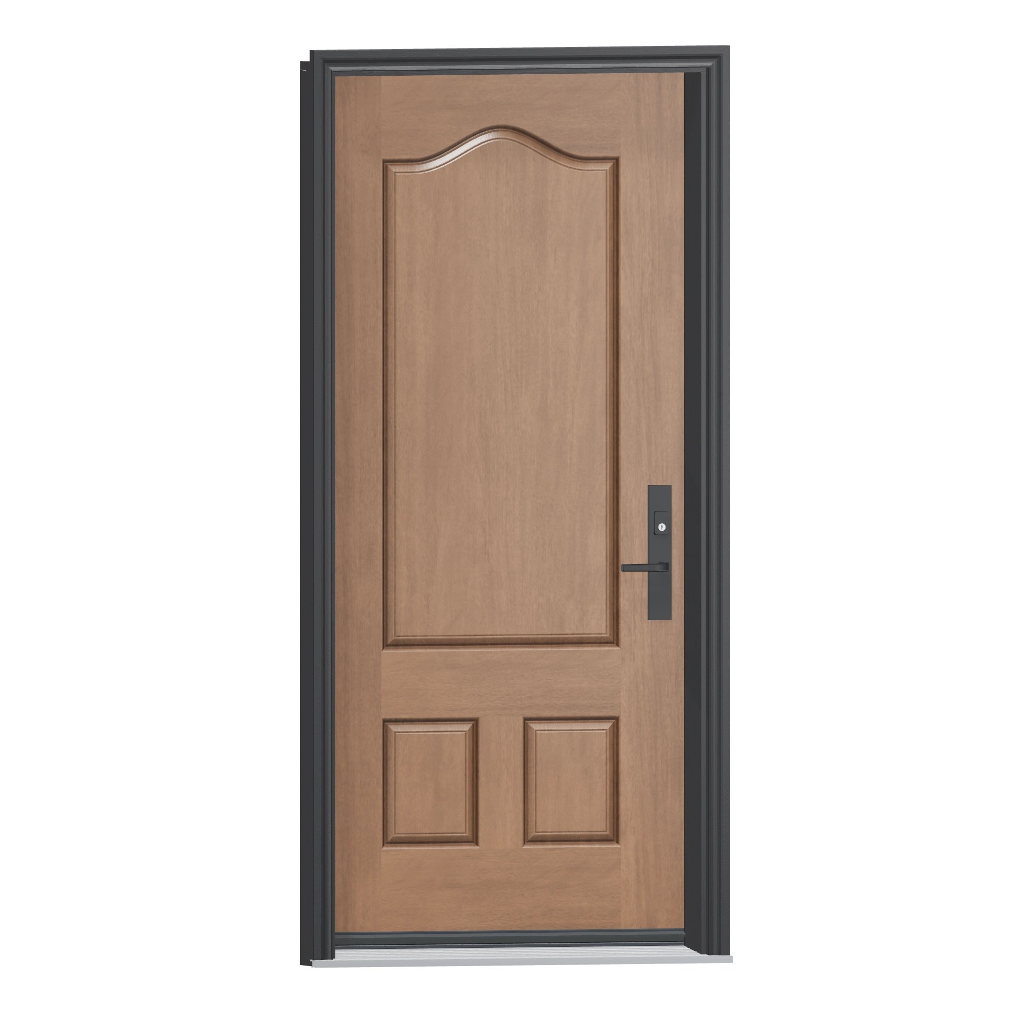 Opposite exterior angle of 36 × 79 inch Mennie Three panel arched Fiberglass Entry Door
