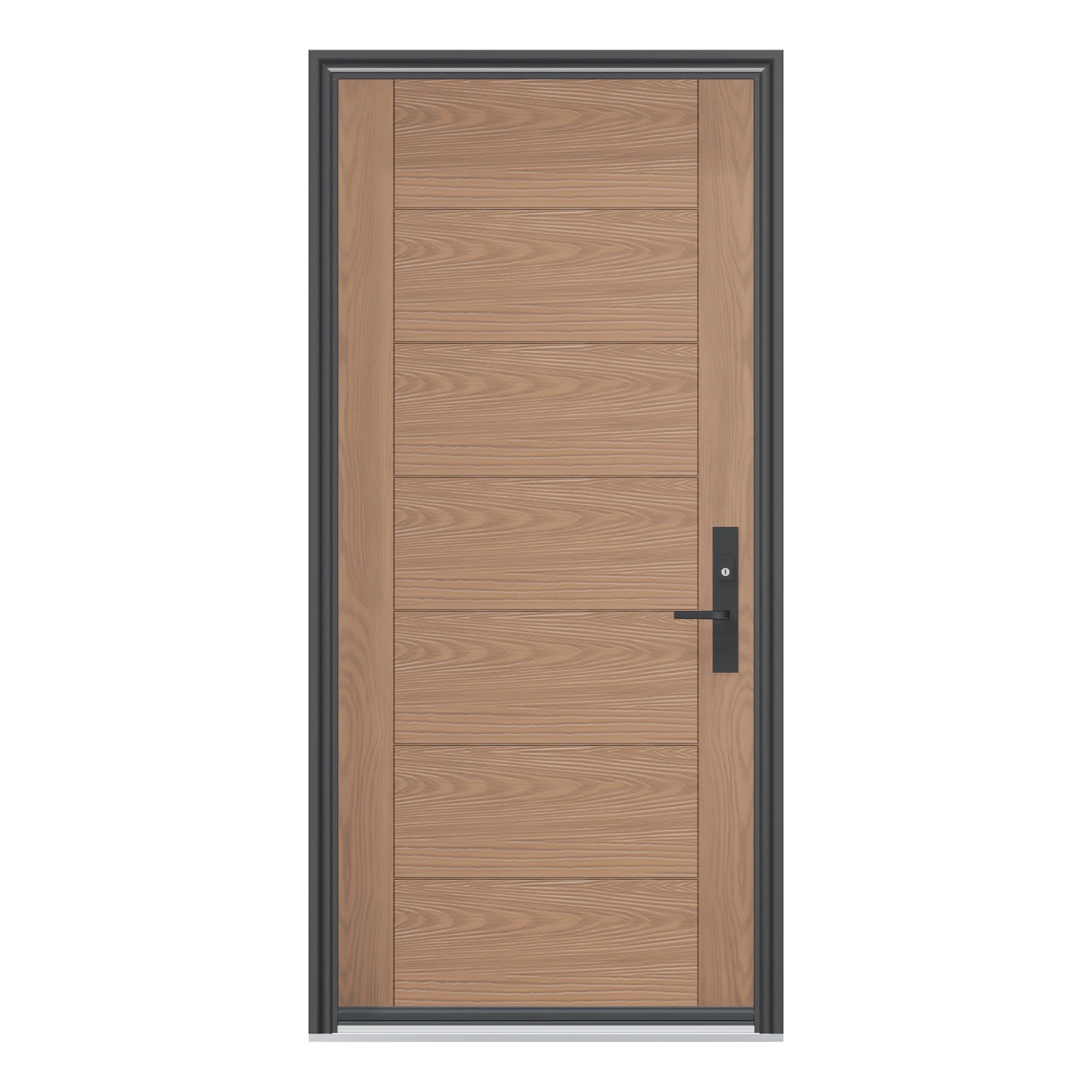 Straight exterior view of 36 × 79 inch Mennie Contemporary horizontal panels Fiberglass Entry Door