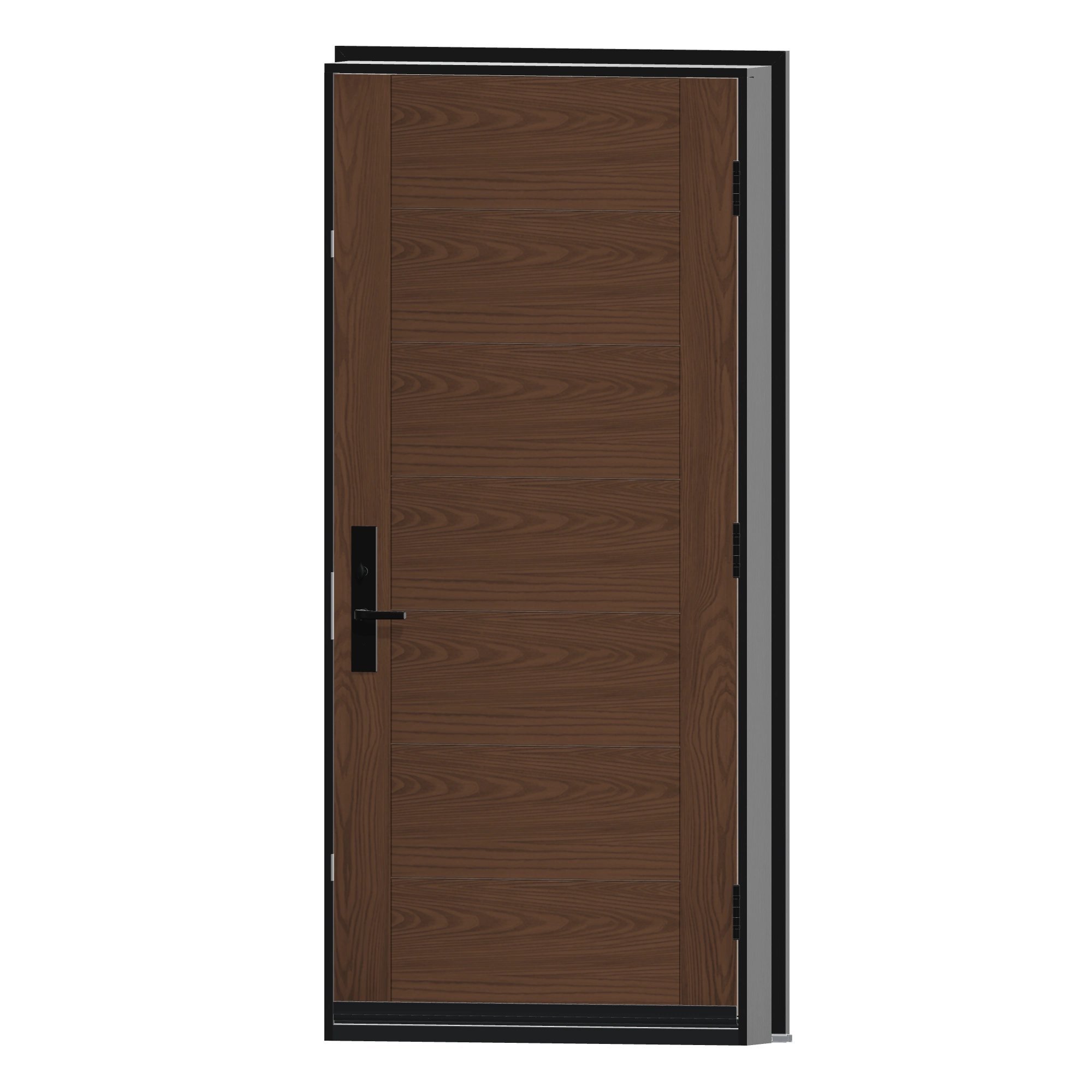 Angled interior view of 36 × 79 inch Mennie Contemporary horizontal panels Fiberglass Entry Door