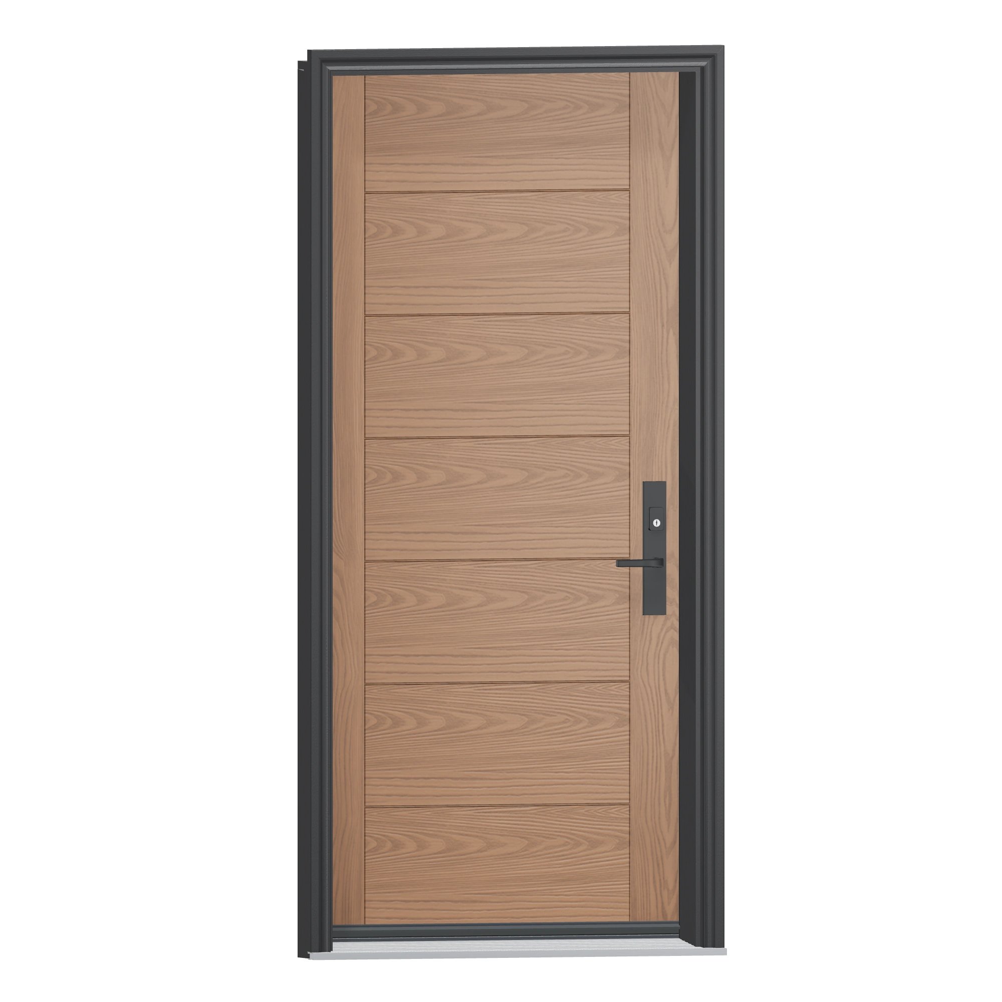 Opposite exterior angle of 36 × 79 inch Mennie Contemporary horizontal panels Fiberglass Entry Door